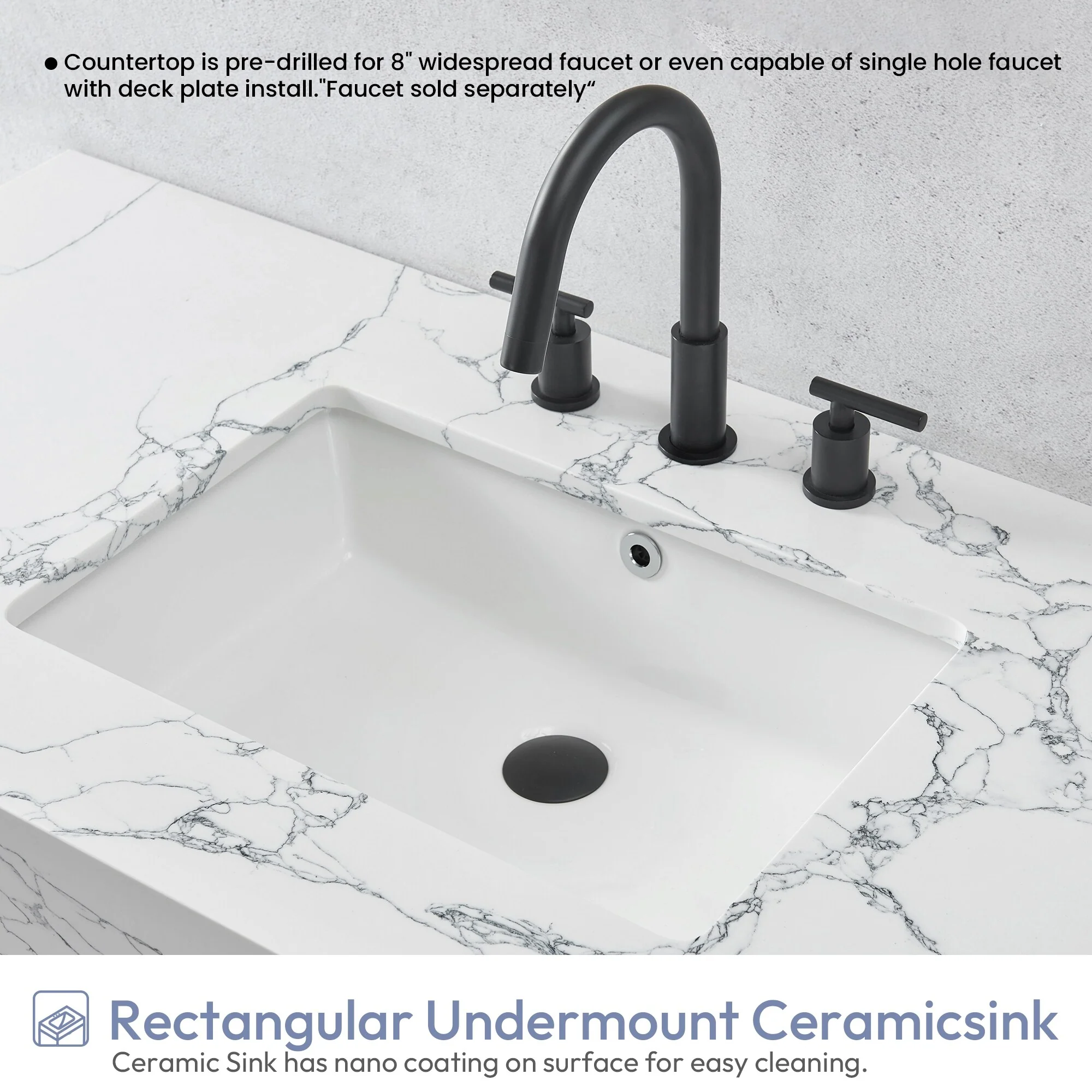 Ecija Bath Vanity, Metal Support with Composite Stone Top, no Mirror