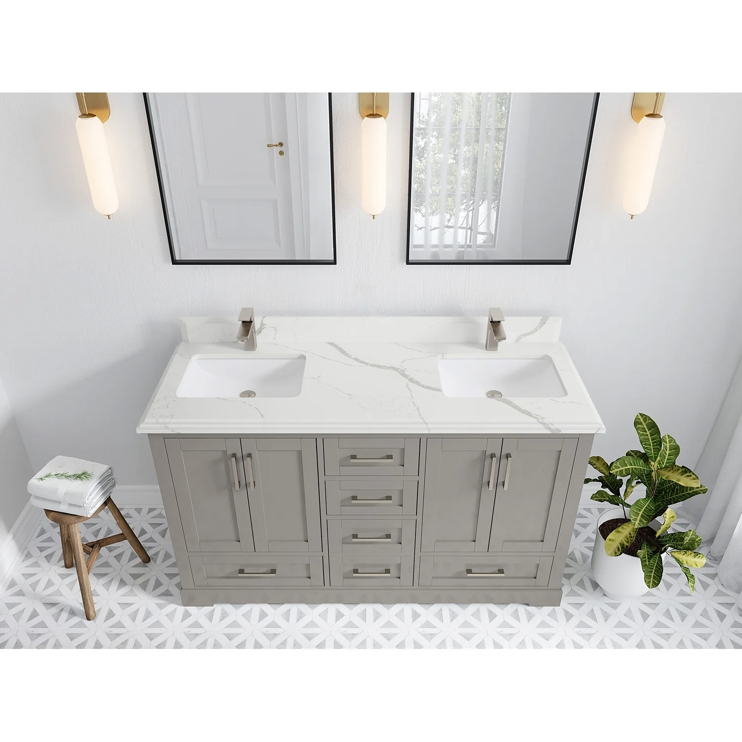 Willow Collection 60 in W x 22 in D x 36 in H Boston Double Bowl Sink Bathroom Vanity with Countertop