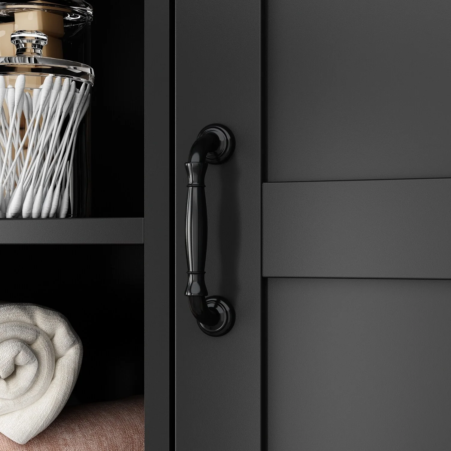 Sleek White Laundry Bathroom Cabinet with Unique Rotating Drawers