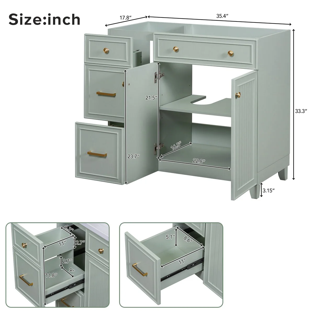 (Cabinet Only) Bathroom Vanity Base with 2 Doors & 2 Drawers