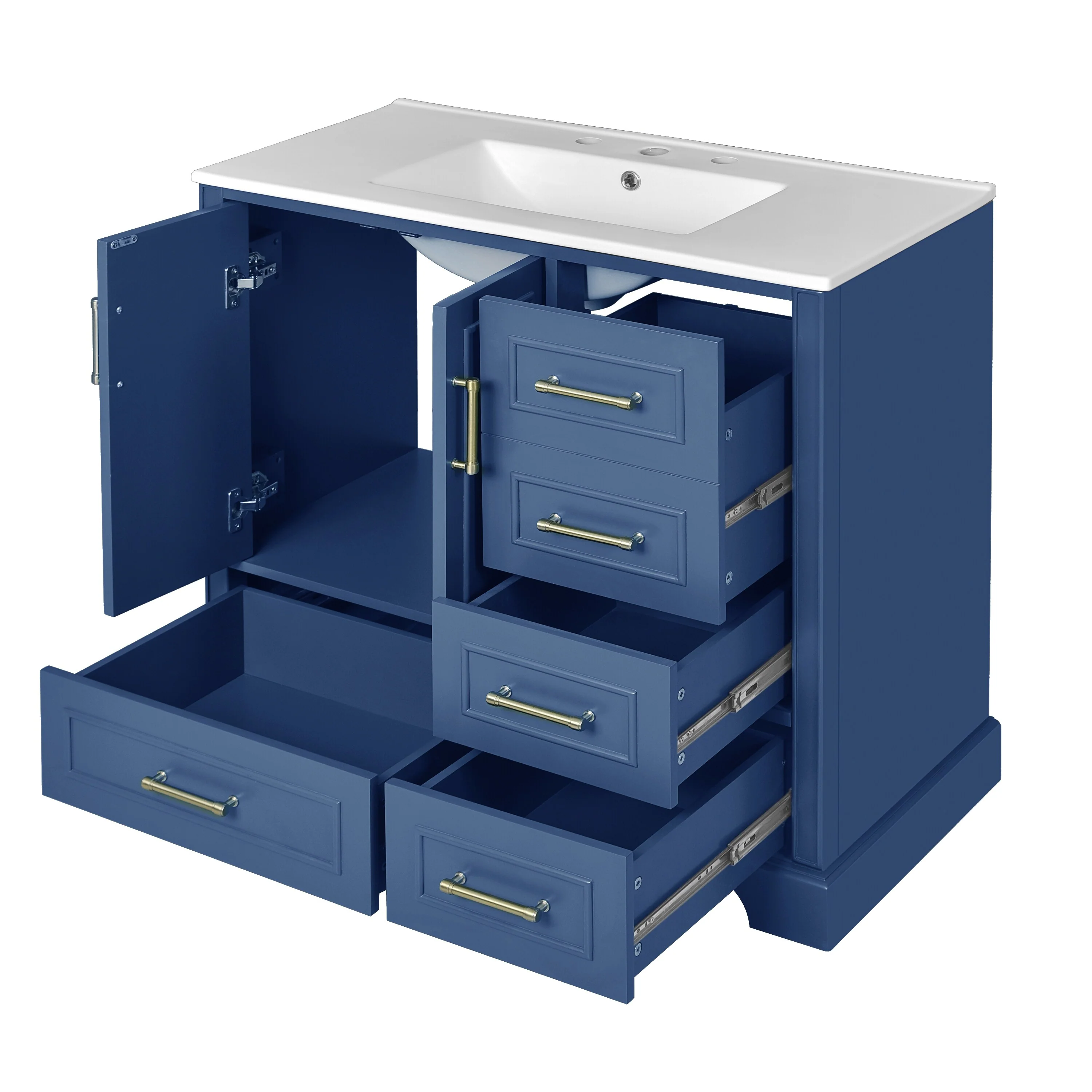 Bathroom Vanity with Resin Sink, Bathroom Vanity Set with 4 Drawers, Bathroom Storage Cabinet with 2 Soft Close Doors