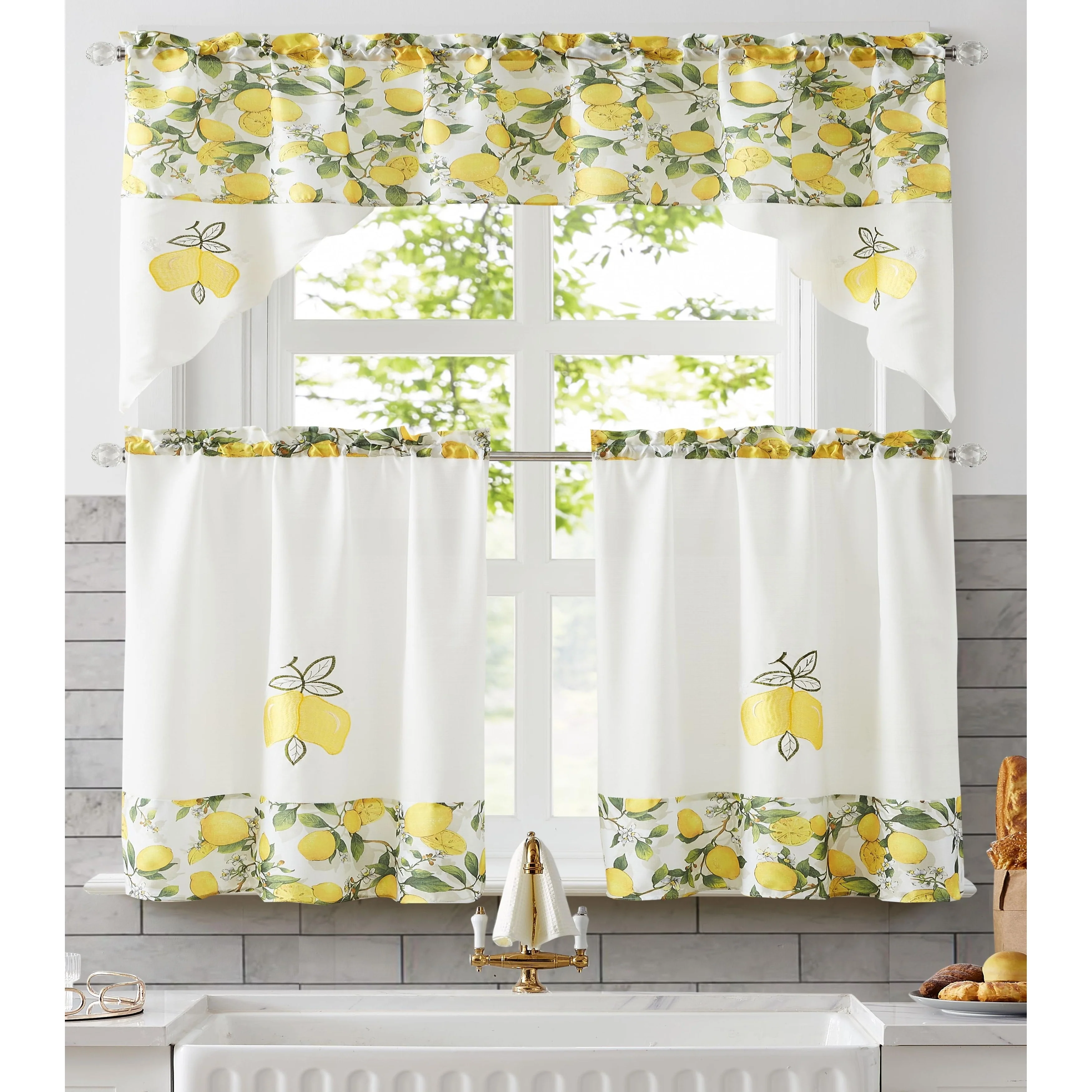 Lemon Fern Sunflower Tropical Tea Urban Kitchen Curtain Sets with Valance & Tiers