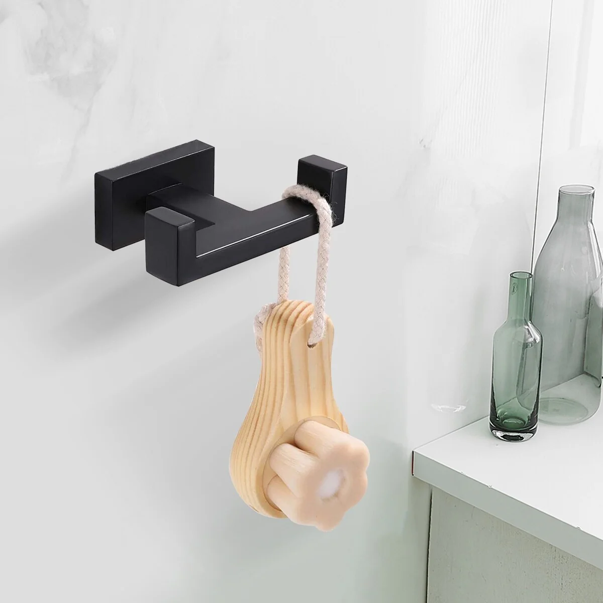 2-Pack Bathroom Robe and Towel Double Hook Stainless Steel - Matte Black