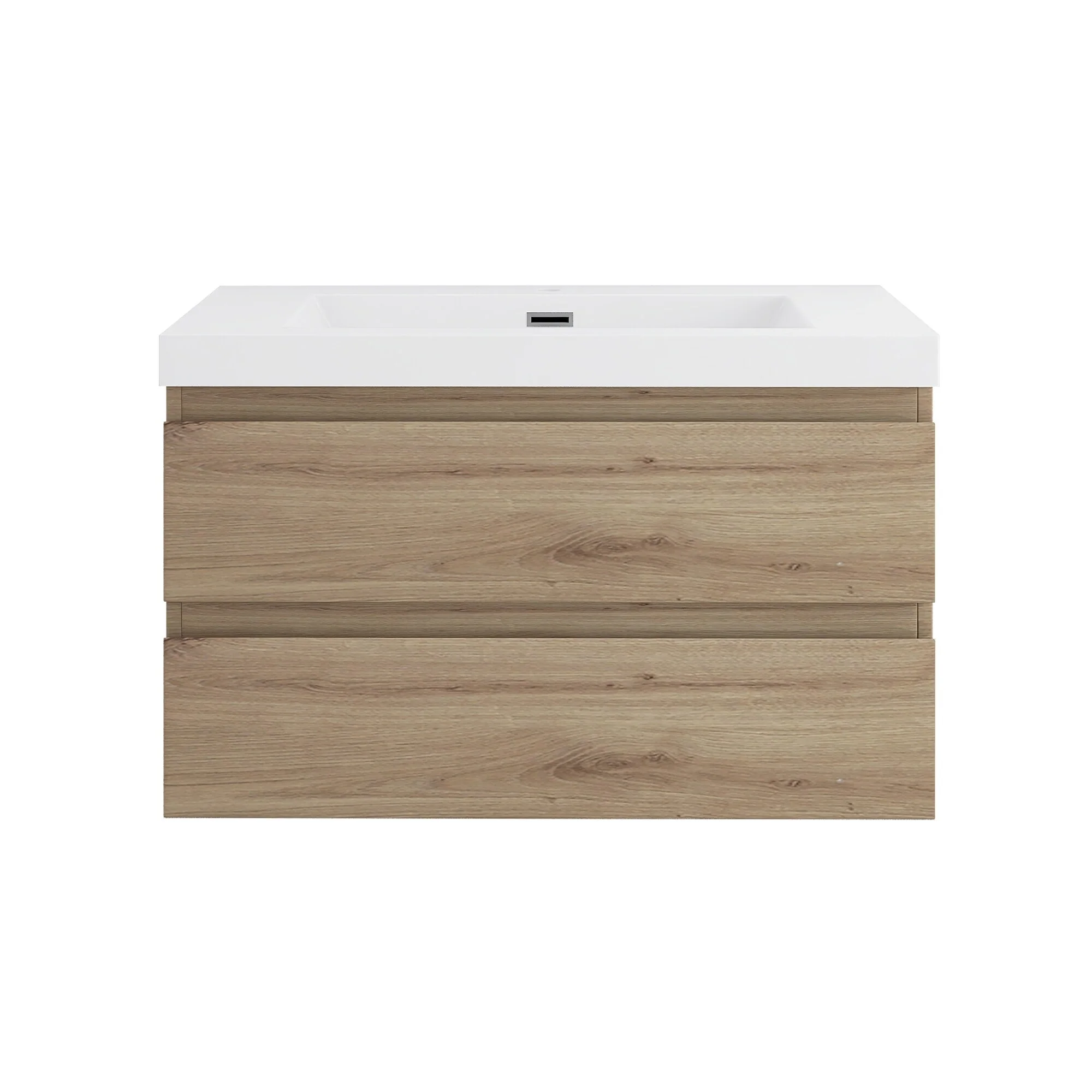 Angela Wall Mounted Bathroom Vanity in F. Oak with White Cultured Marble Top