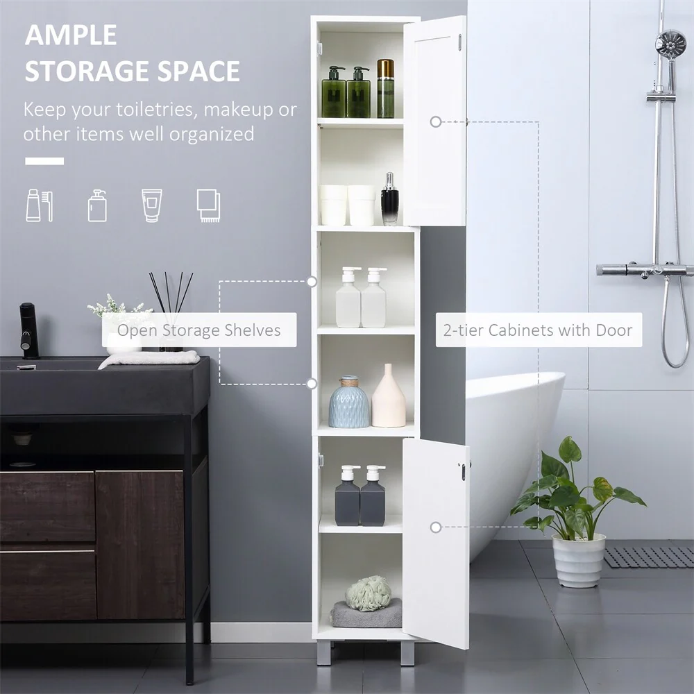 Tall Bathroom Storage Cabinet with Mirror,Freestanding Tower Cabinet