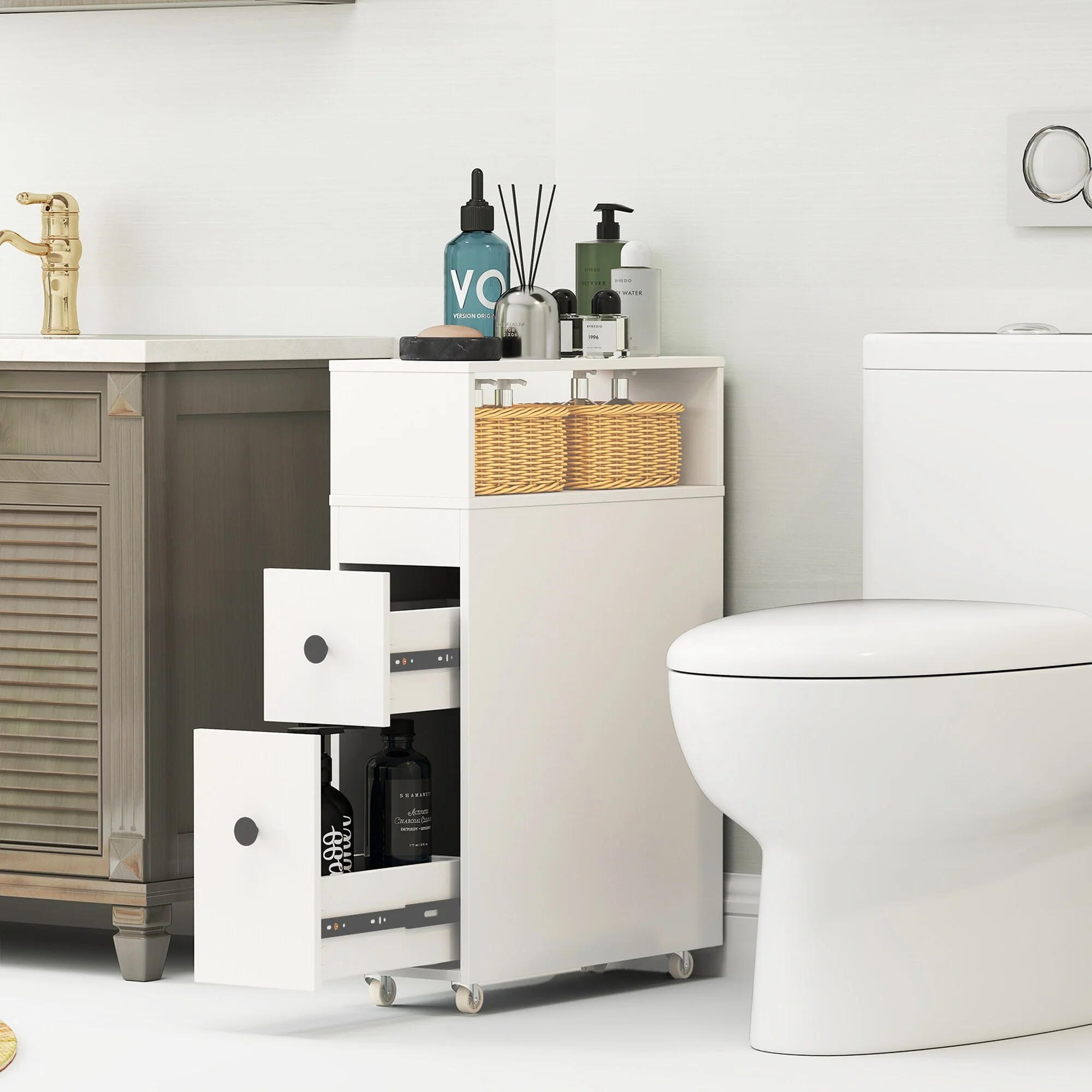 Costway Movable Bathroom Storage Cabinet Narrow Toilet Side Paper