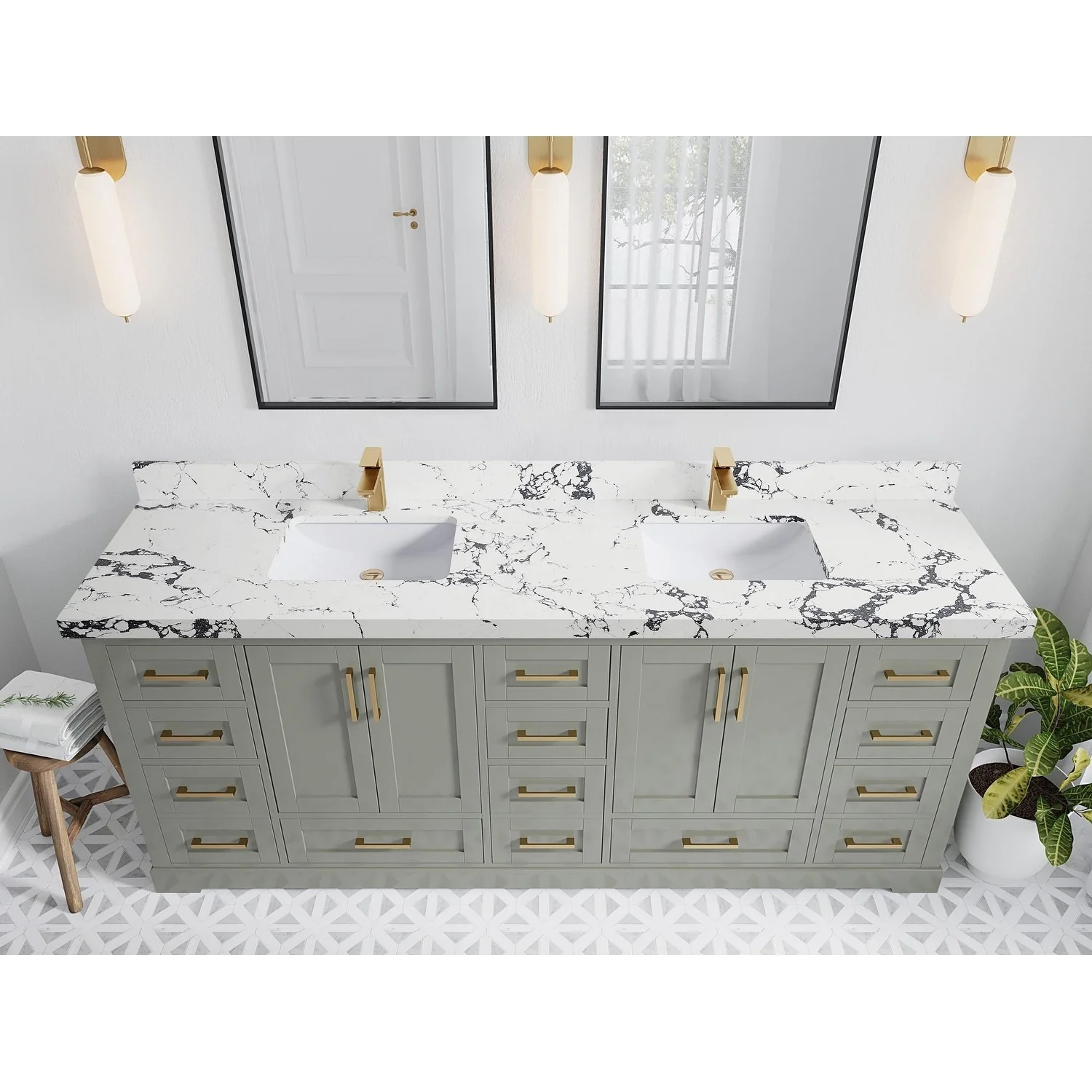 Willow Collection 84 in W x 22 in D x 36 in H Boston Double Bowl Sink Bathroom Vanity with Countertop