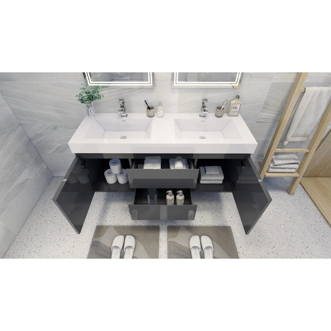 Baillie 60'' Wall-Mounted Vanity with Double Reinforced Acrylic Sink