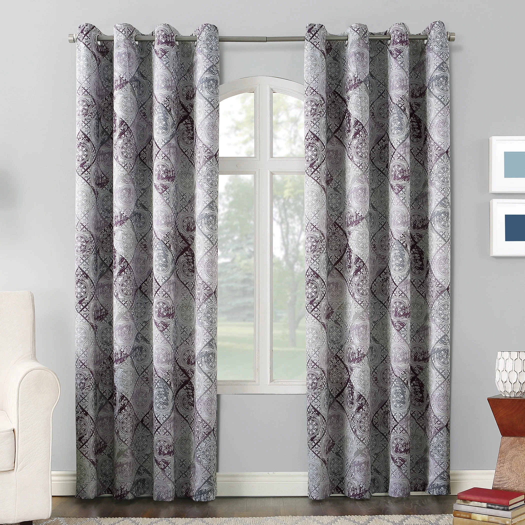 Sun Zero Sahar Global Medallion Print Room Darkening Grommet 1-Piece Curtain Panel, Single Panel