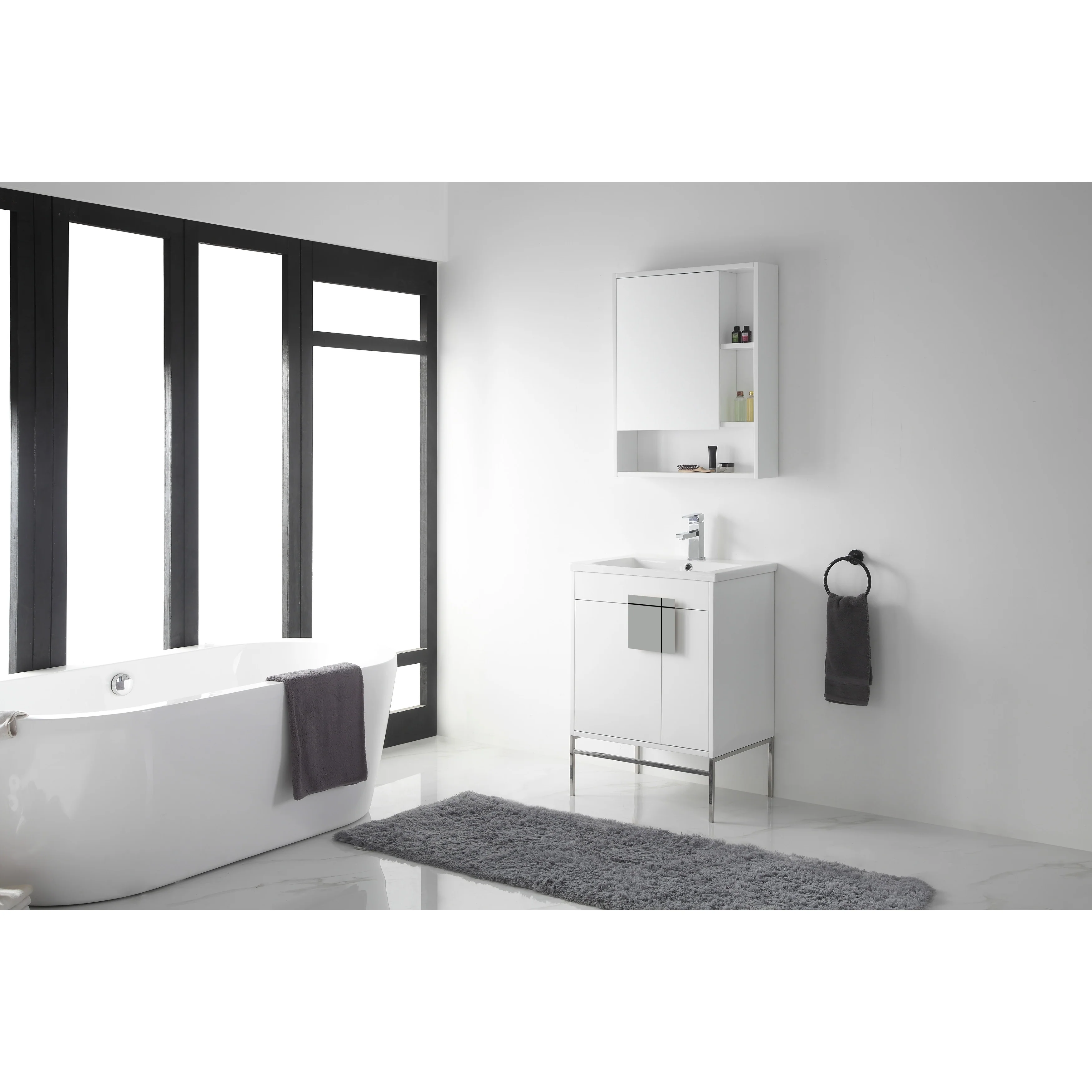 24-inch Modern Bathroom Vanity Set w/ Vitreous China Sink Top