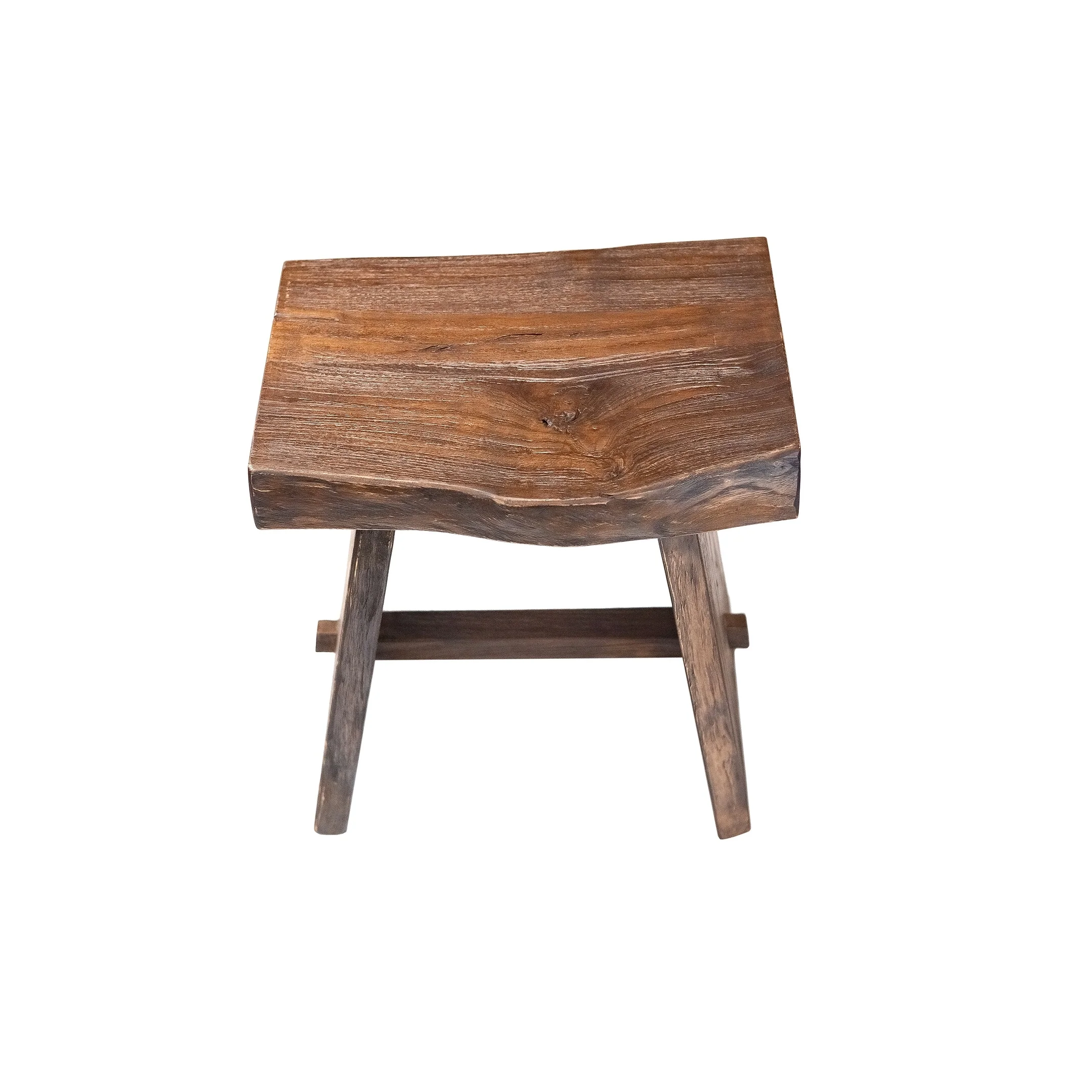 Nordic Style Teak Stool with Curved Seat