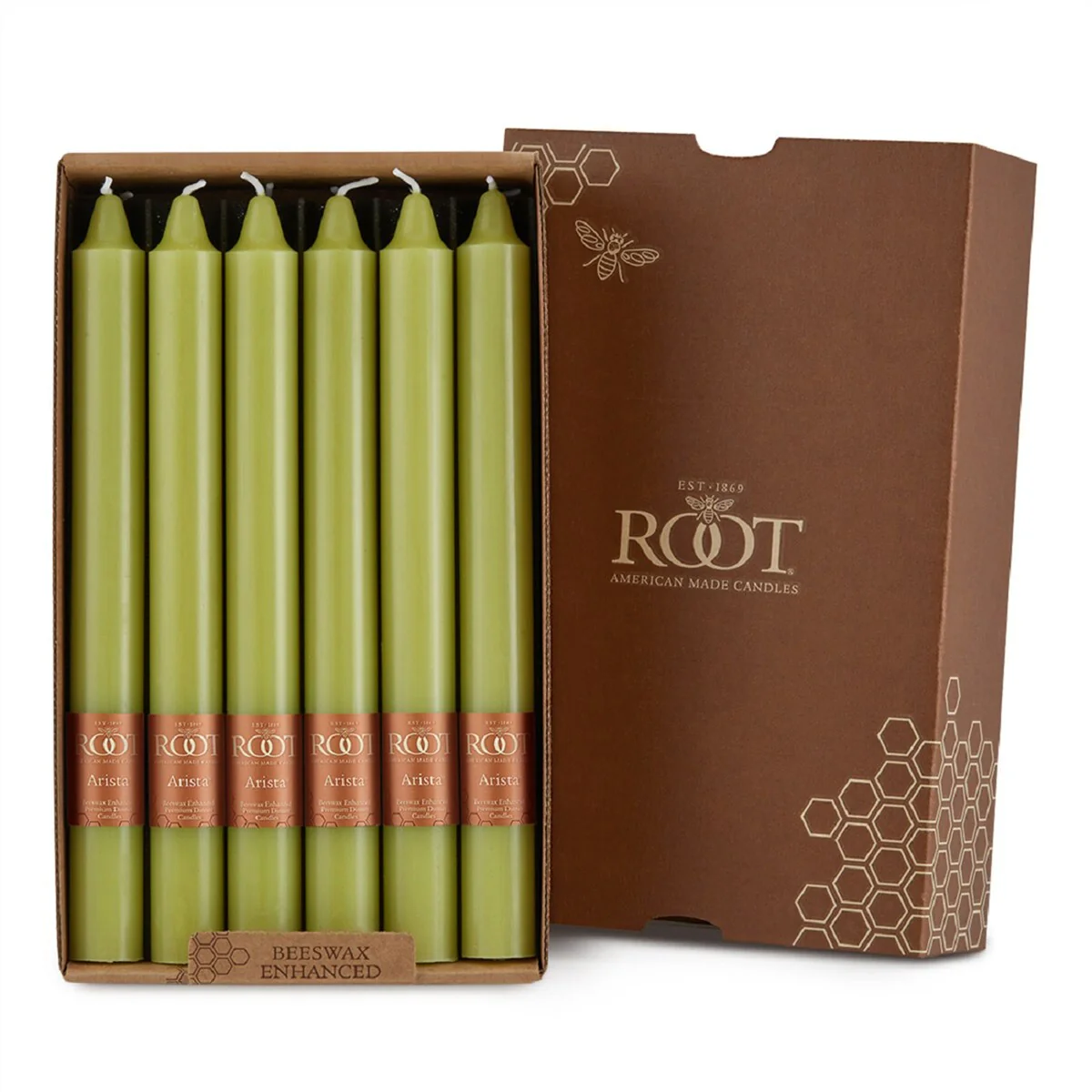 Root 9 inch Unscented Smooth Arista Taper Candles box of 12