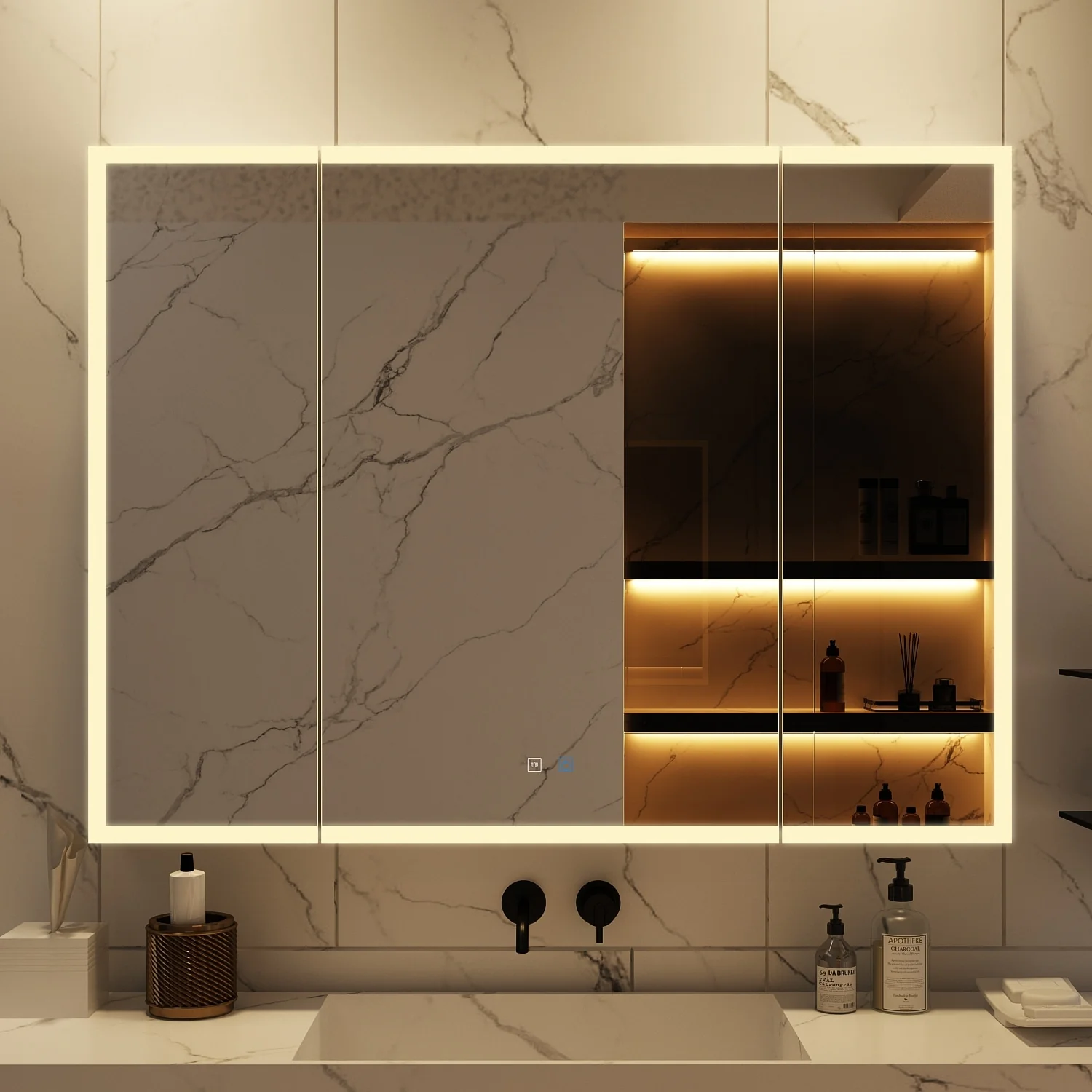 Sleek Anti-Fog Bathroom Medicine Cabinet with Dimmable LED Lights - 45.9
