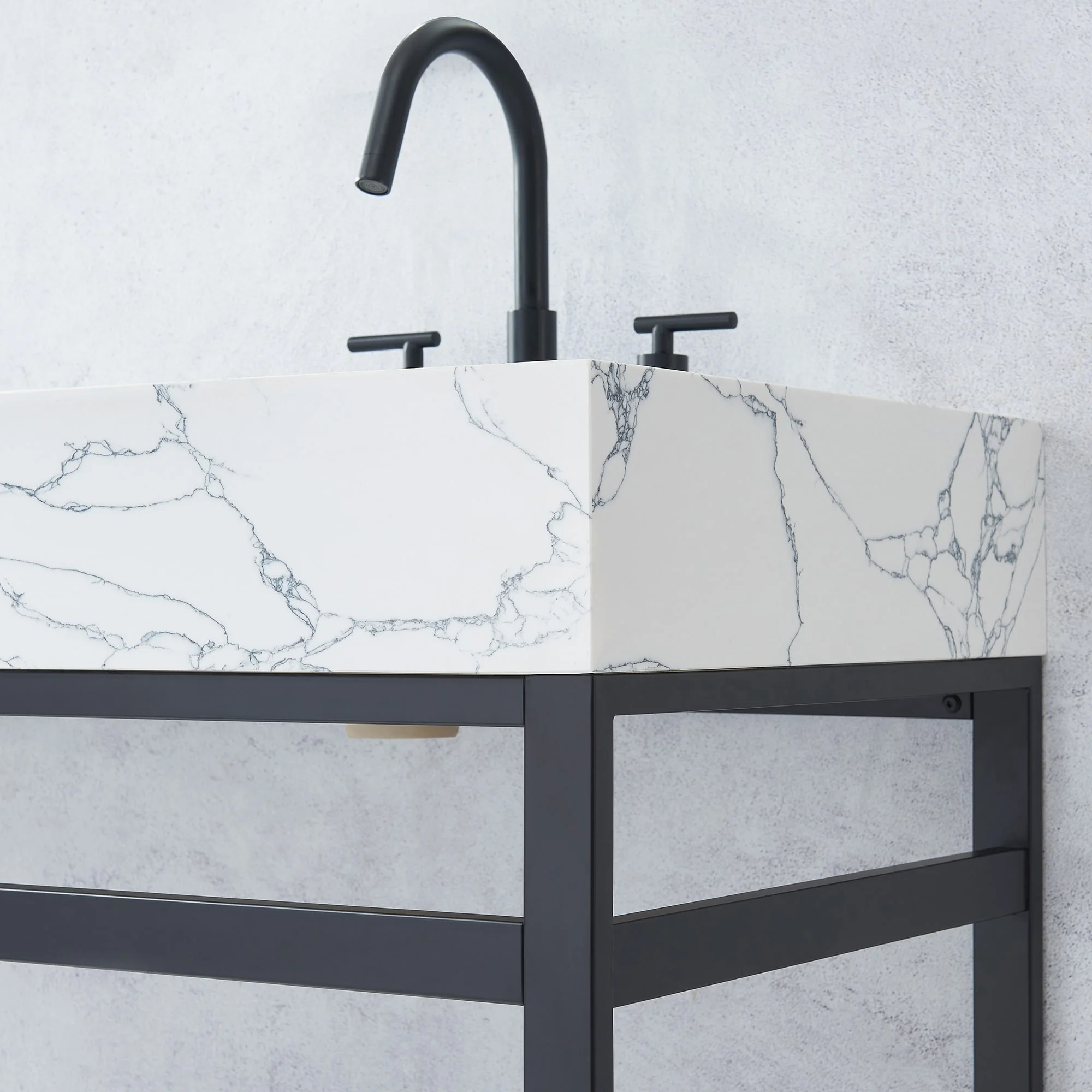 Ecija Bath Vanity, Metal Support with Composite Stone Top, no Mirror