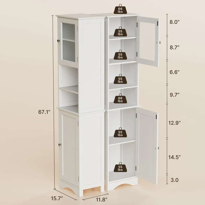 Freestanding Narrow Tall Bathroom Storage Cabinet with Adjustable Shelves, Door and Open Shelves
