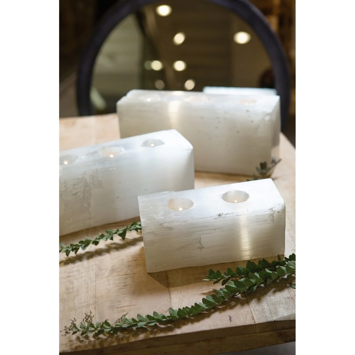 Selenite 3 Tealight Votive Holder- A