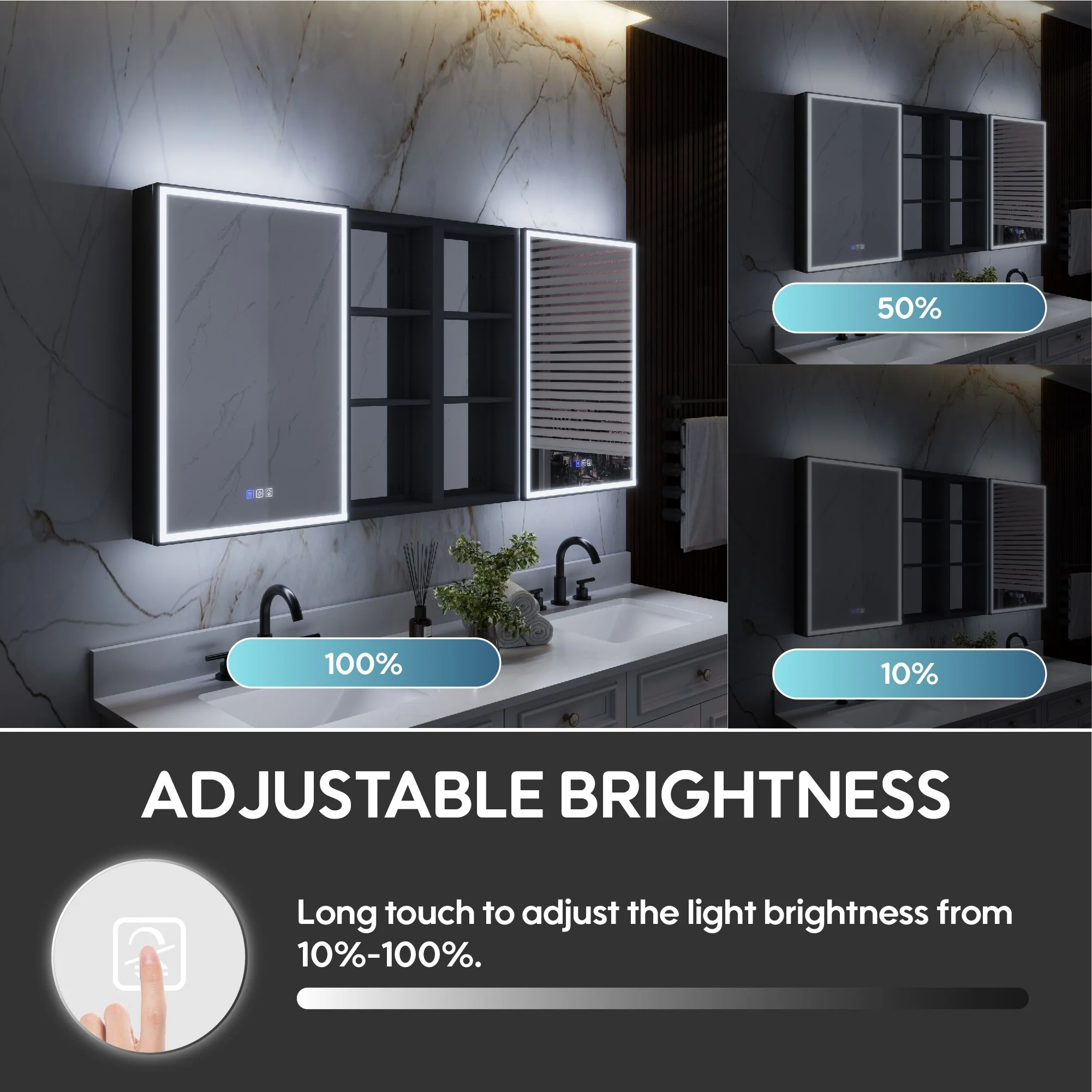 30 in. H Recessed or Surface Wall Mounted LED Mirror Cabinet With Black Side Cabinet