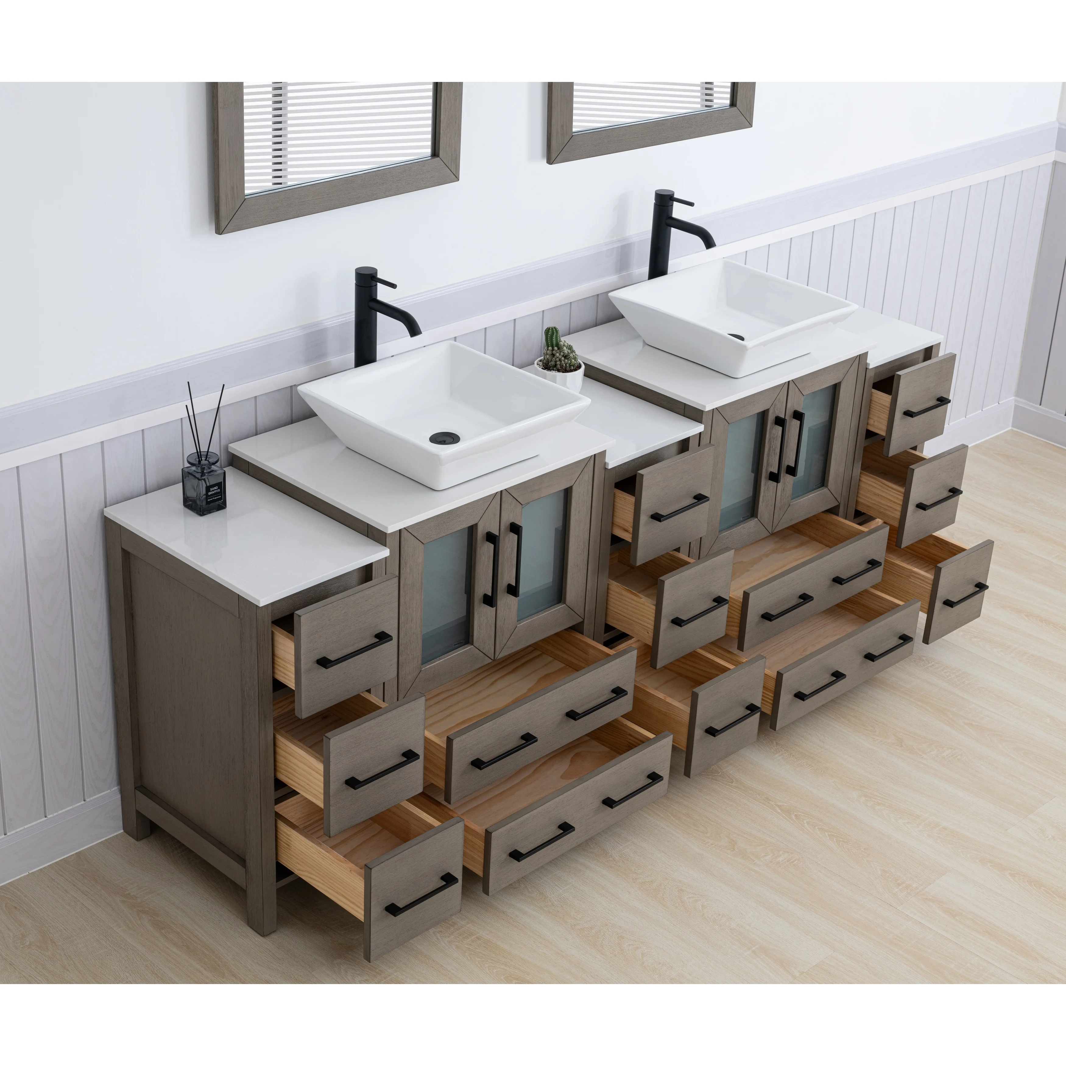 Vanity Art 84-Inch Double Sink Bathroom Vanity Set with Engineered Marble Top and Free Mirror - 84 W X 18.5 D X 31.1 H