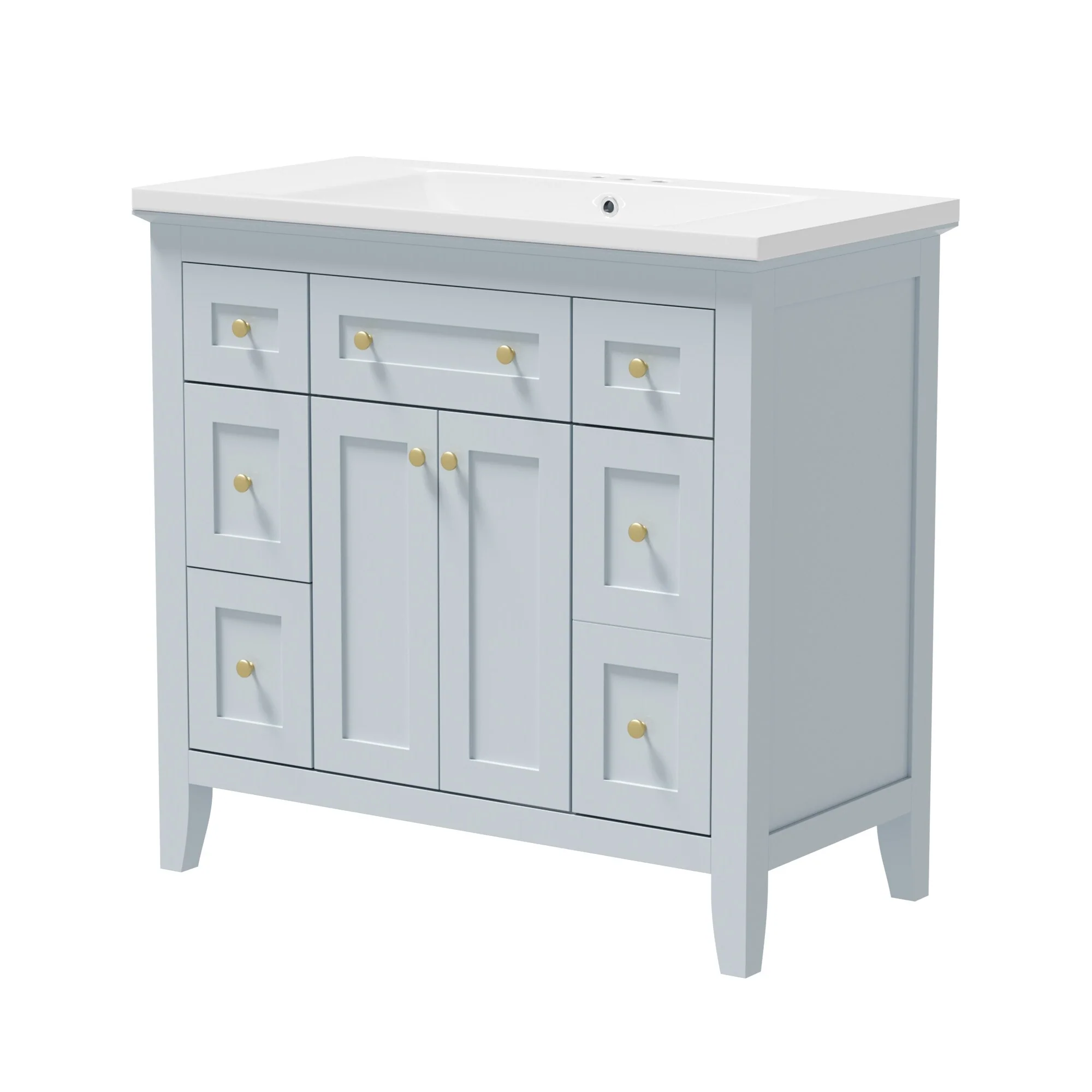 Modern Freestanding Single Bathroom Cabinet with 6 Drawers 2 Cabinets
