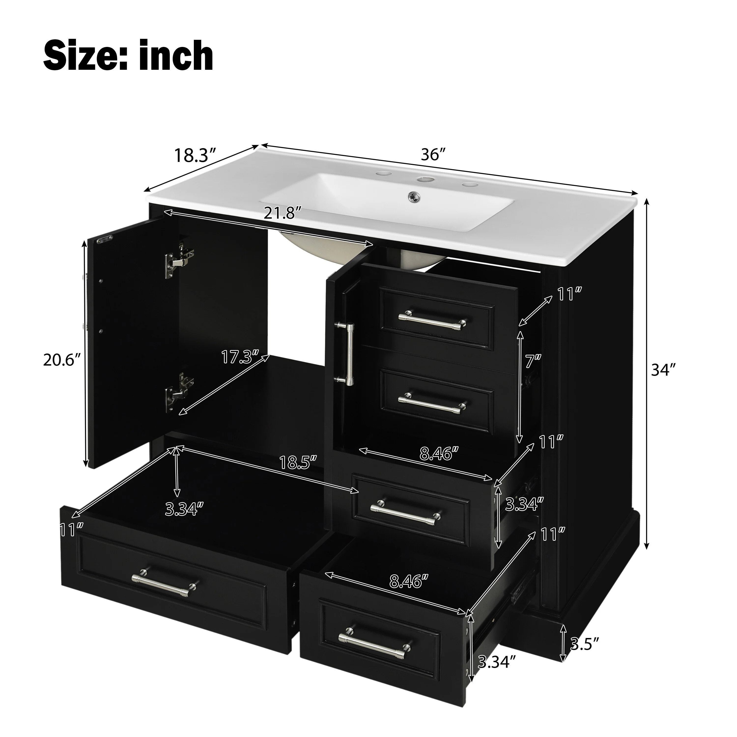 Bathroom Vanity with Resin Sink, Bathroom Vanity Set with 4 Drawers, Bathroom Storage Cabinet with 2 Soft Close Doors