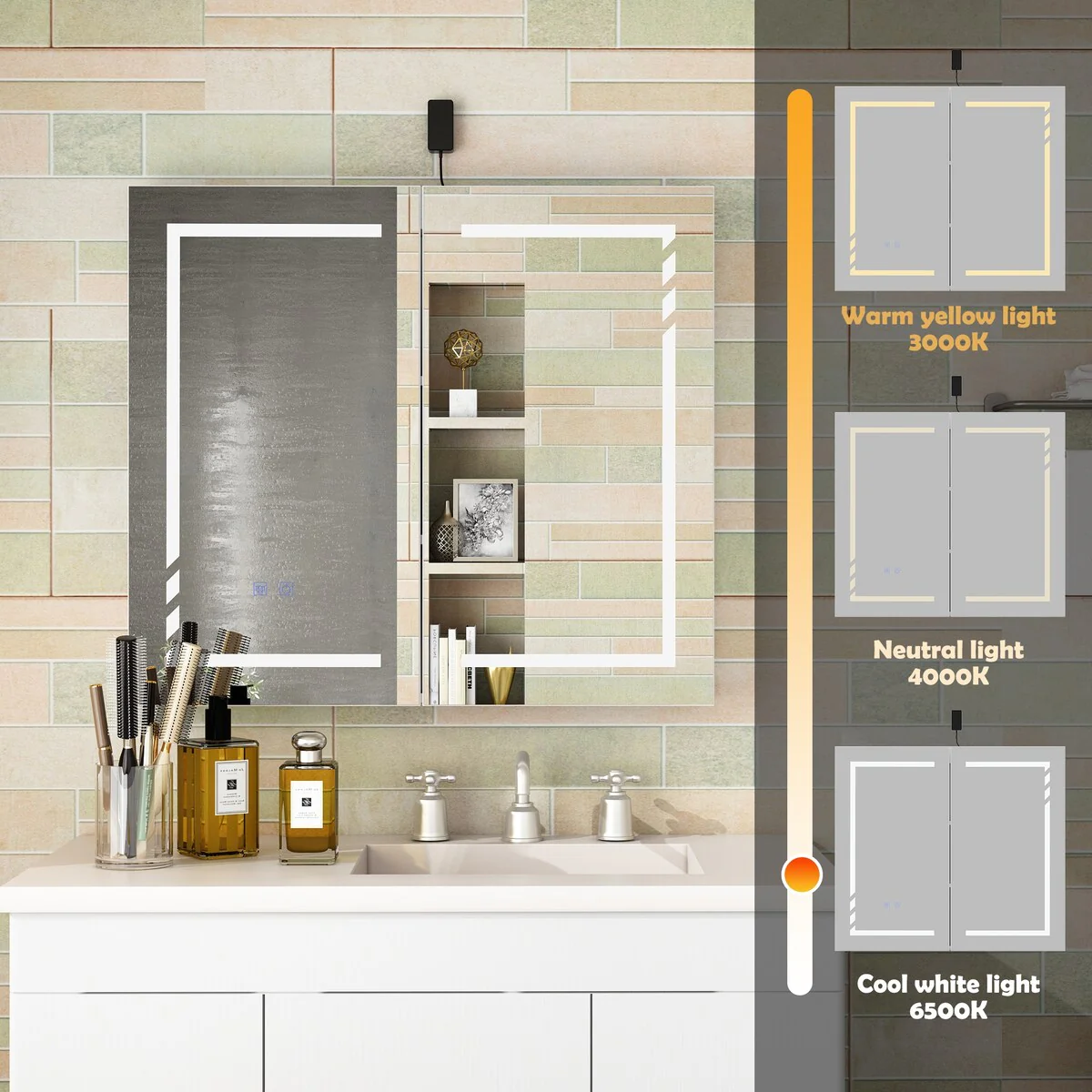 Bathroom Vanity with Ceramic Basin and Modern Medicine Cabinet Combo