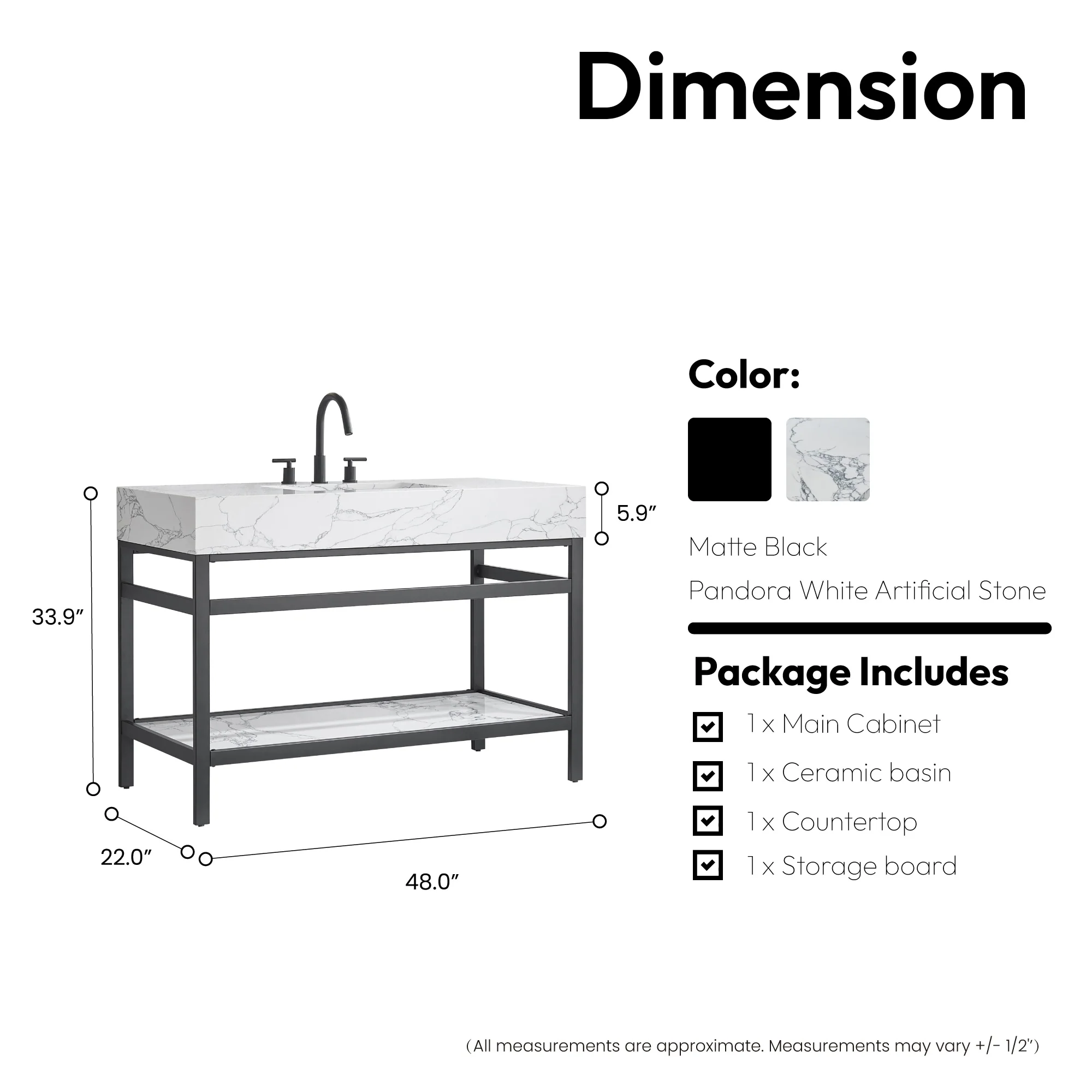 Ecija Bath Vanity, Metal Support with Composite Stone Top, no Mirror
