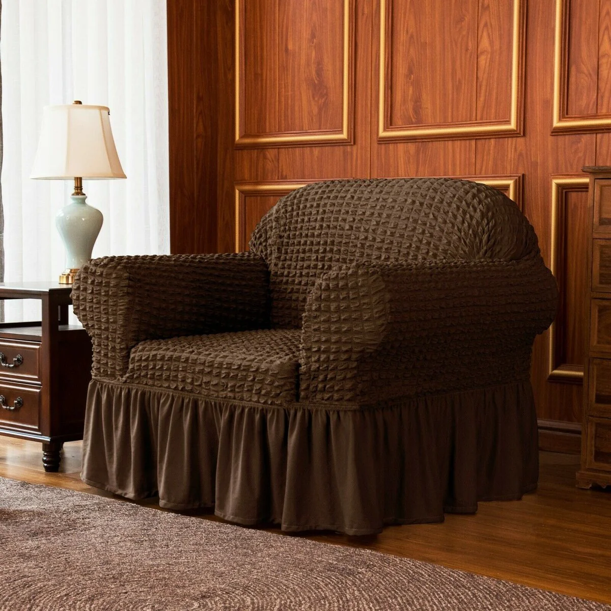 Subrtex 1 Piece Armchair Slipcover Seersucker Skirt Stretch Spandex Furniture Protector