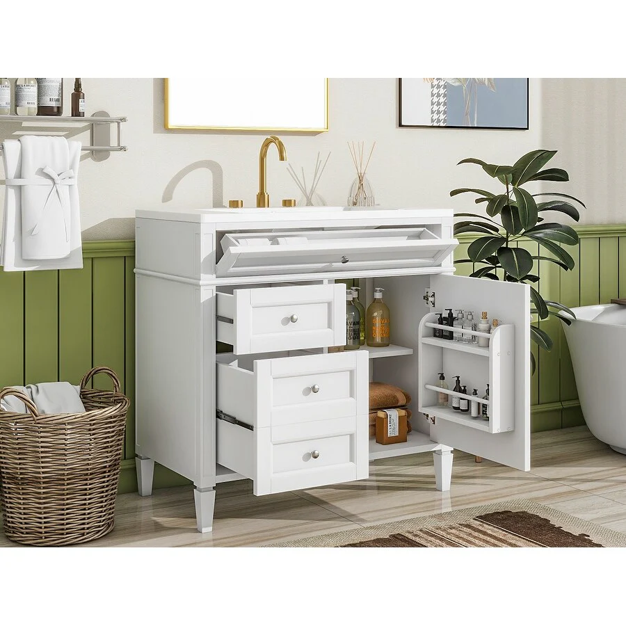 Bathroom Vanity with Single Sink, Bathroom Vanities with 2 Drawers, Bathroom Storage Cabinet with 1 Tip-Out Drawer and 1 Door