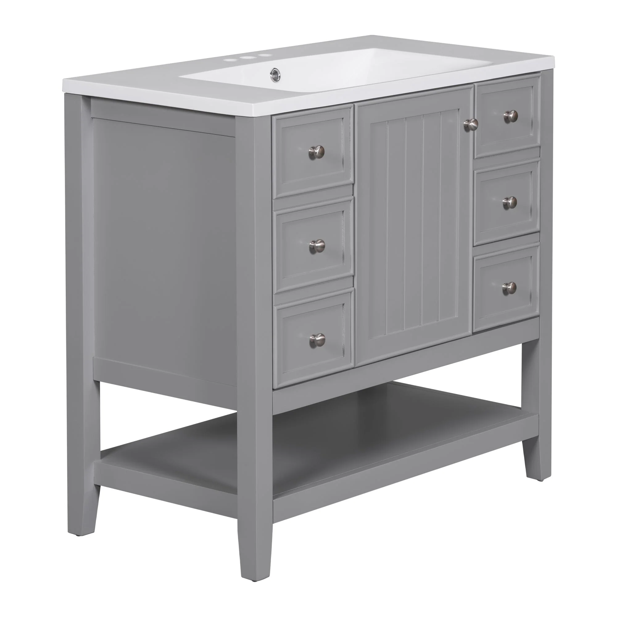 36 Inch Freestanding Bathroom Vanity Set with Drawers and Ceramic Sink