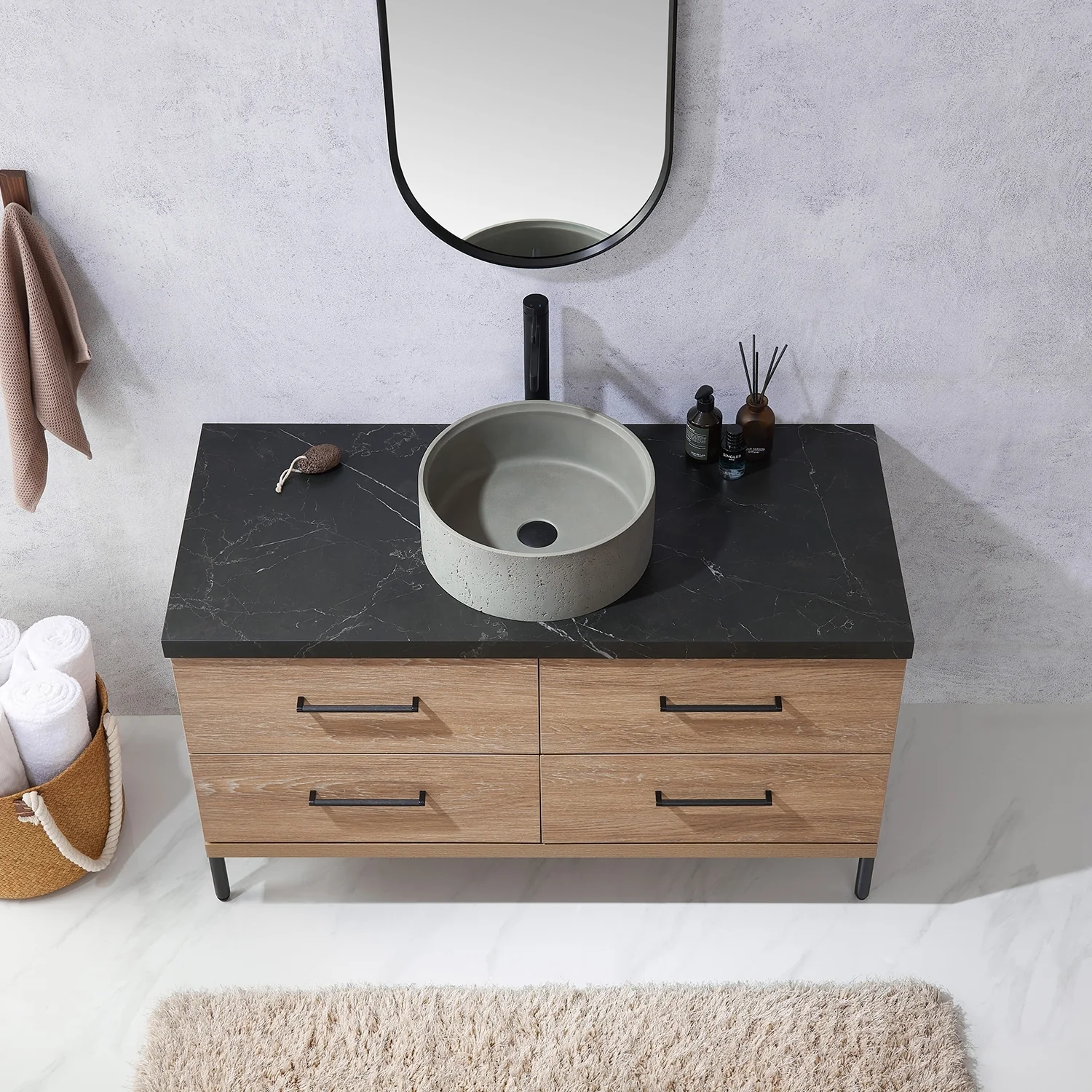 Trento Bath Vanity with Sintered Stone Top with Concrete Sink (R)