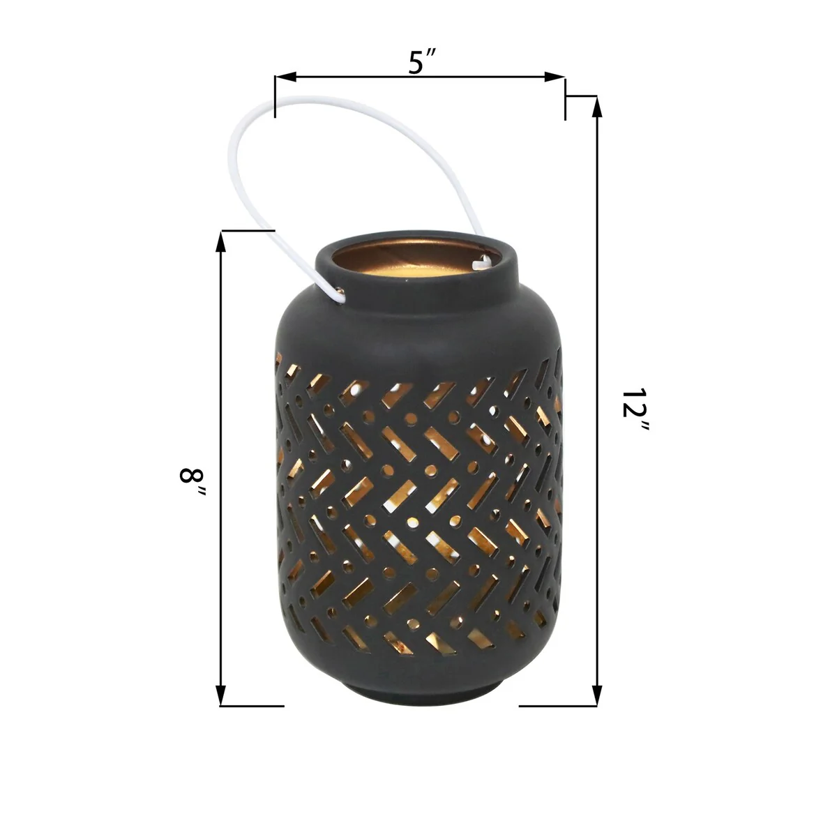 7.5In Led Chevron Ceramic Lantern