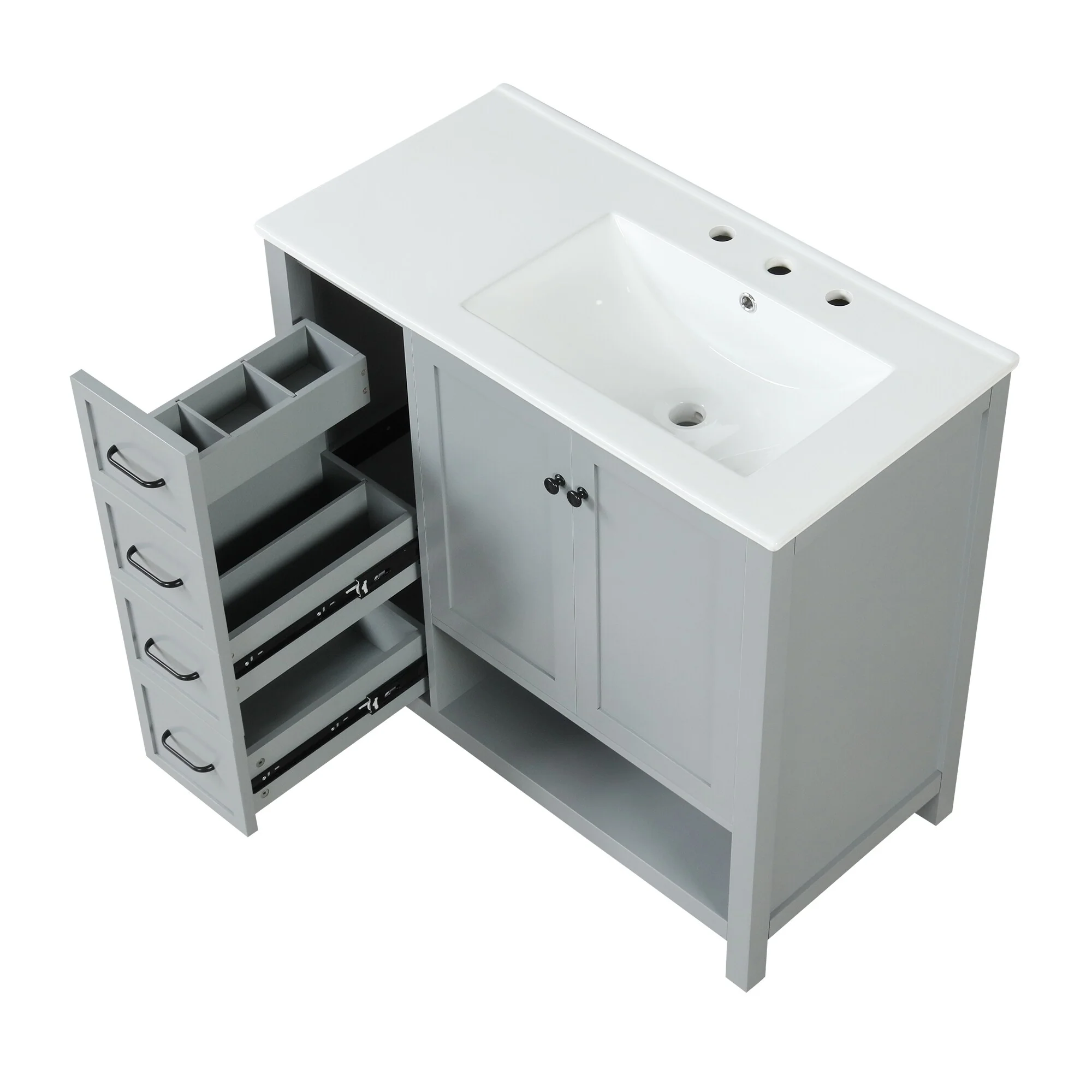 Bathroom Vanity with Ceramic Sink, Bathroom Storage Cabinet with 2 Drawers, Bathroom Vanity with 1 Tip-Out Drawer and 1 Door