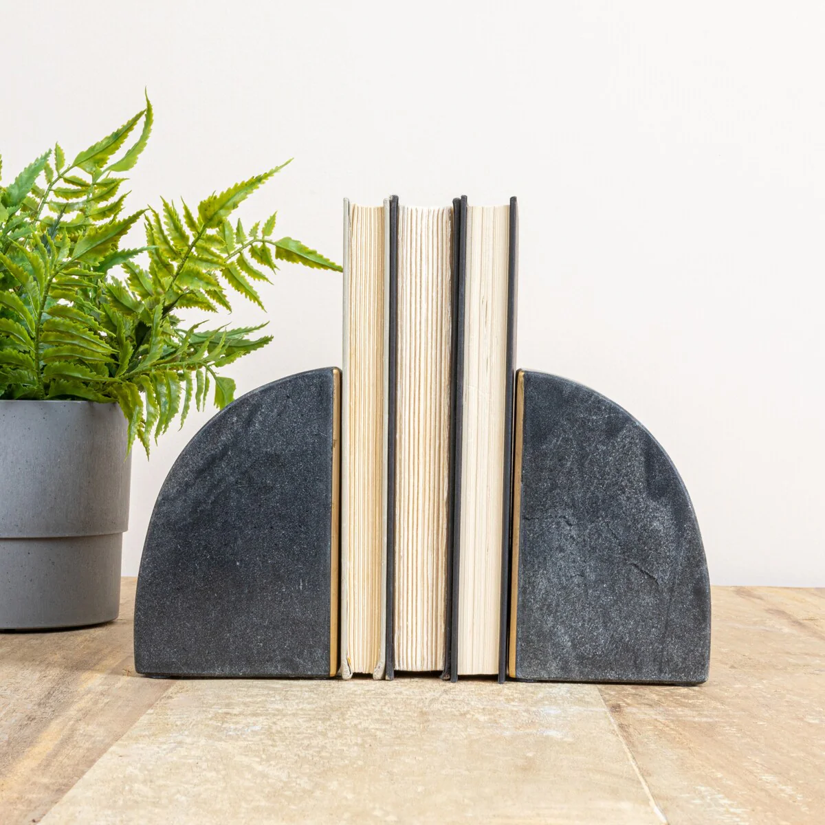 Arched Marble Bookends with Brass Detail - 5.5