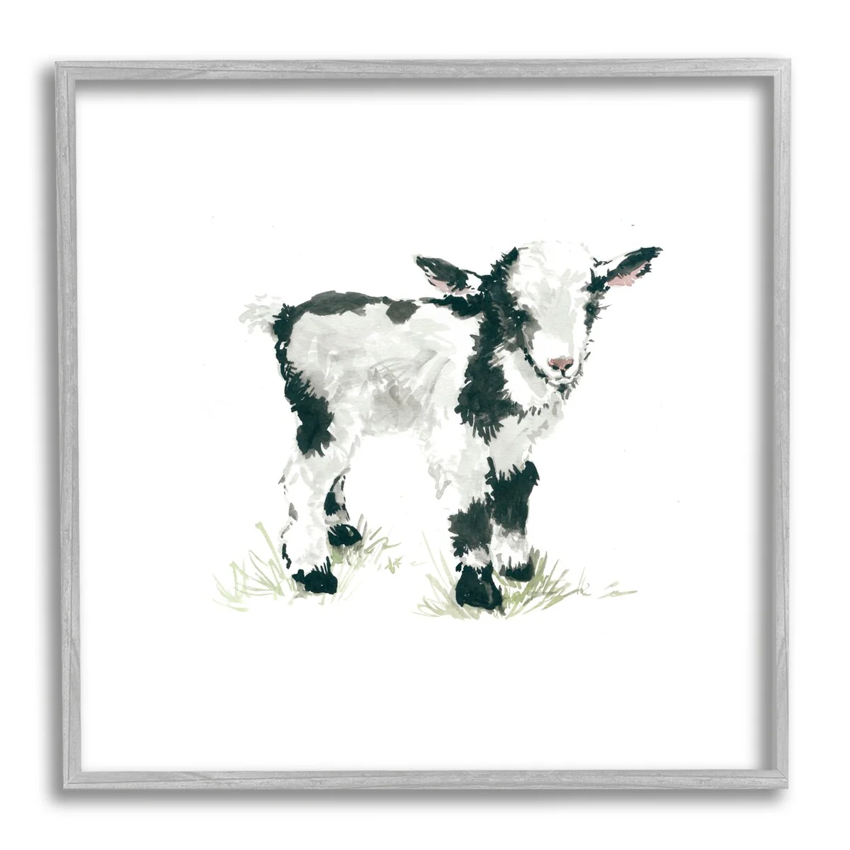 Stupell Baby Farm Lamb Minimal Country Animal over White Framed Wall Art - Black