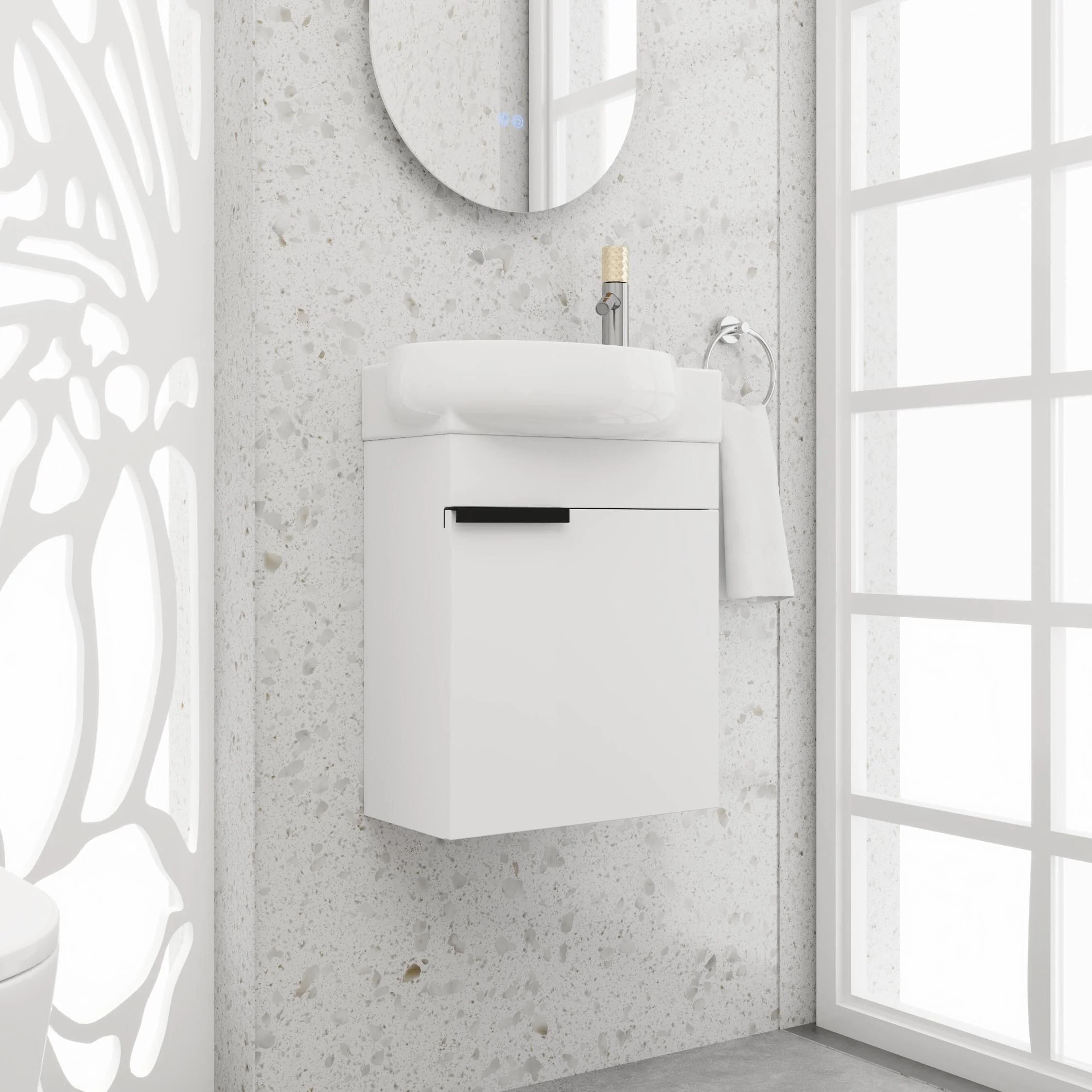 BNK 16/18/23 inch Freestanding/Floating Bathroom Vanity with Single Sink,Powder Room Vanity with Soft Close Door