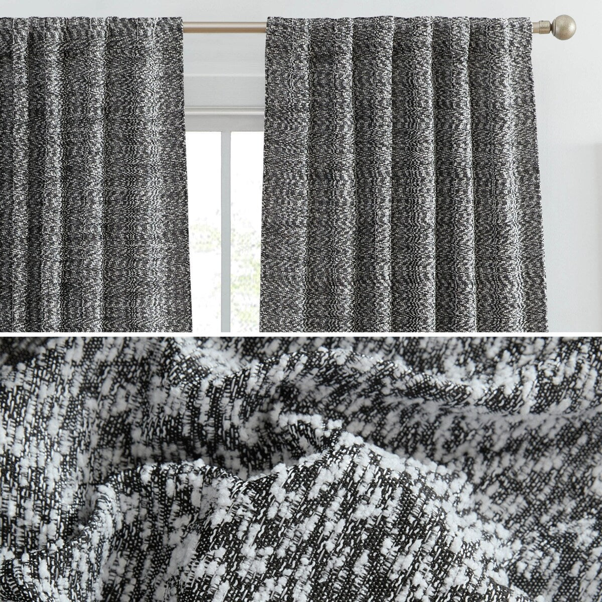 HLC.ME Easton Jacquard Slub Texture - Privacy Curtains with Back Tab Rod Pocket Lightweight Window Curtains Panels, Set of 2