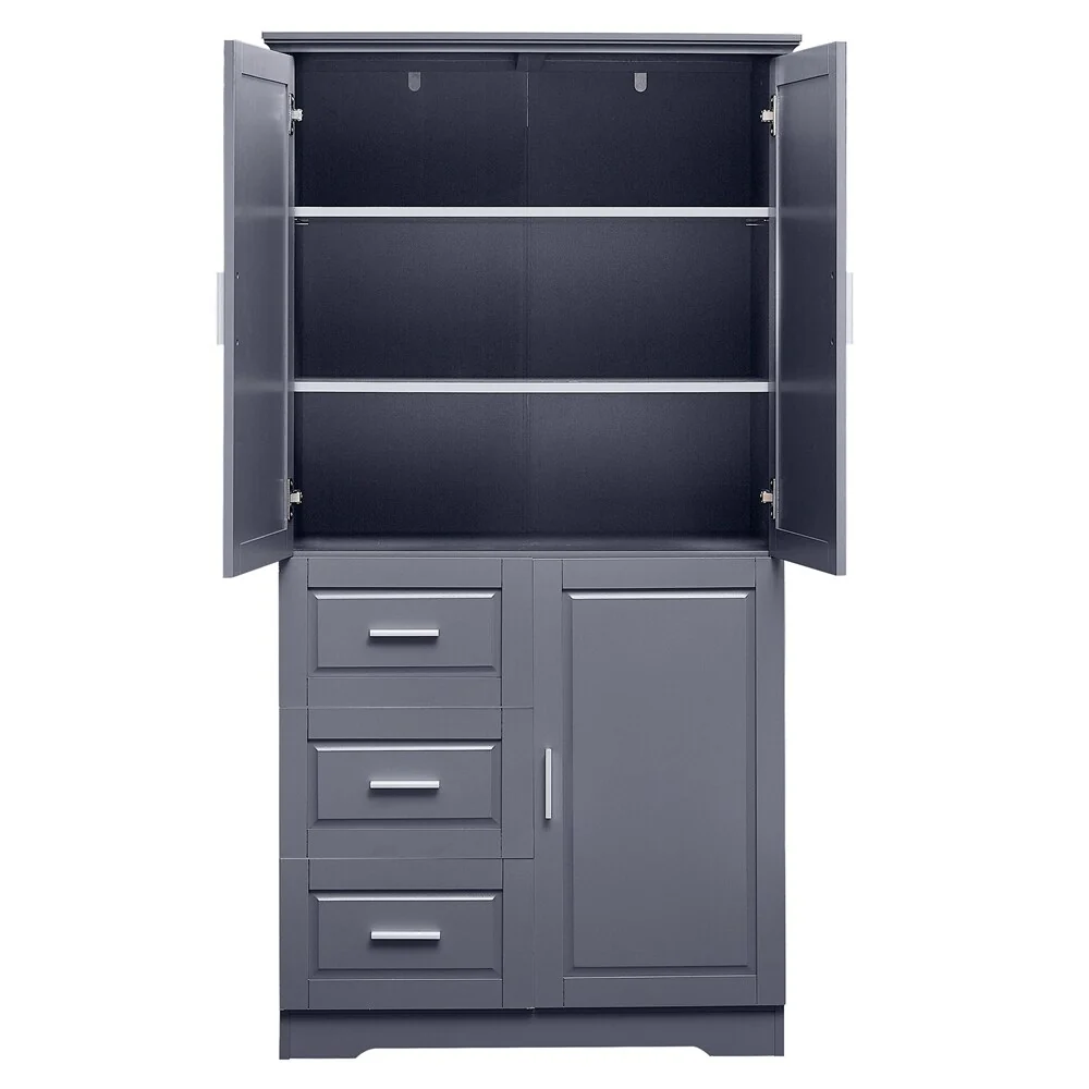 Tall and Wide Storage Cabinet with Doors for Bathroom, Three Drawers