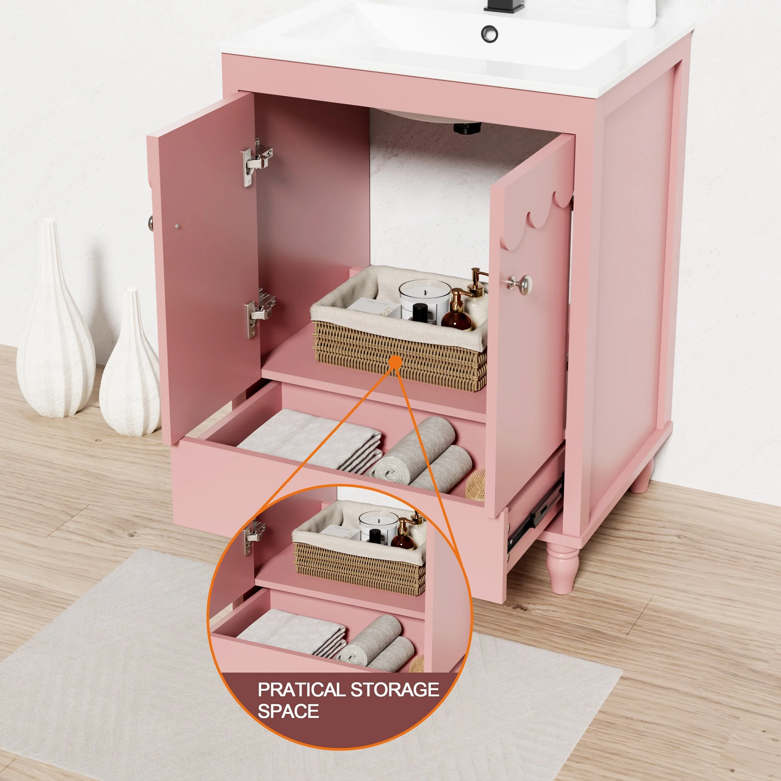 Lace Trim Freestanding Bathroom Vanity Set - Perfect for Bathrooms