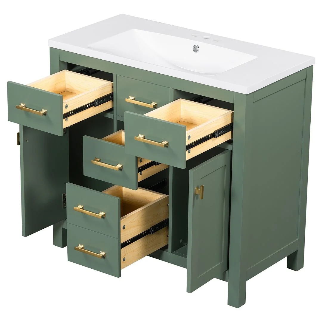 36'' Modern Freestanding Bathroom Vanity with Resin Sink Combo, 4 Drawers and 2 Cabinets