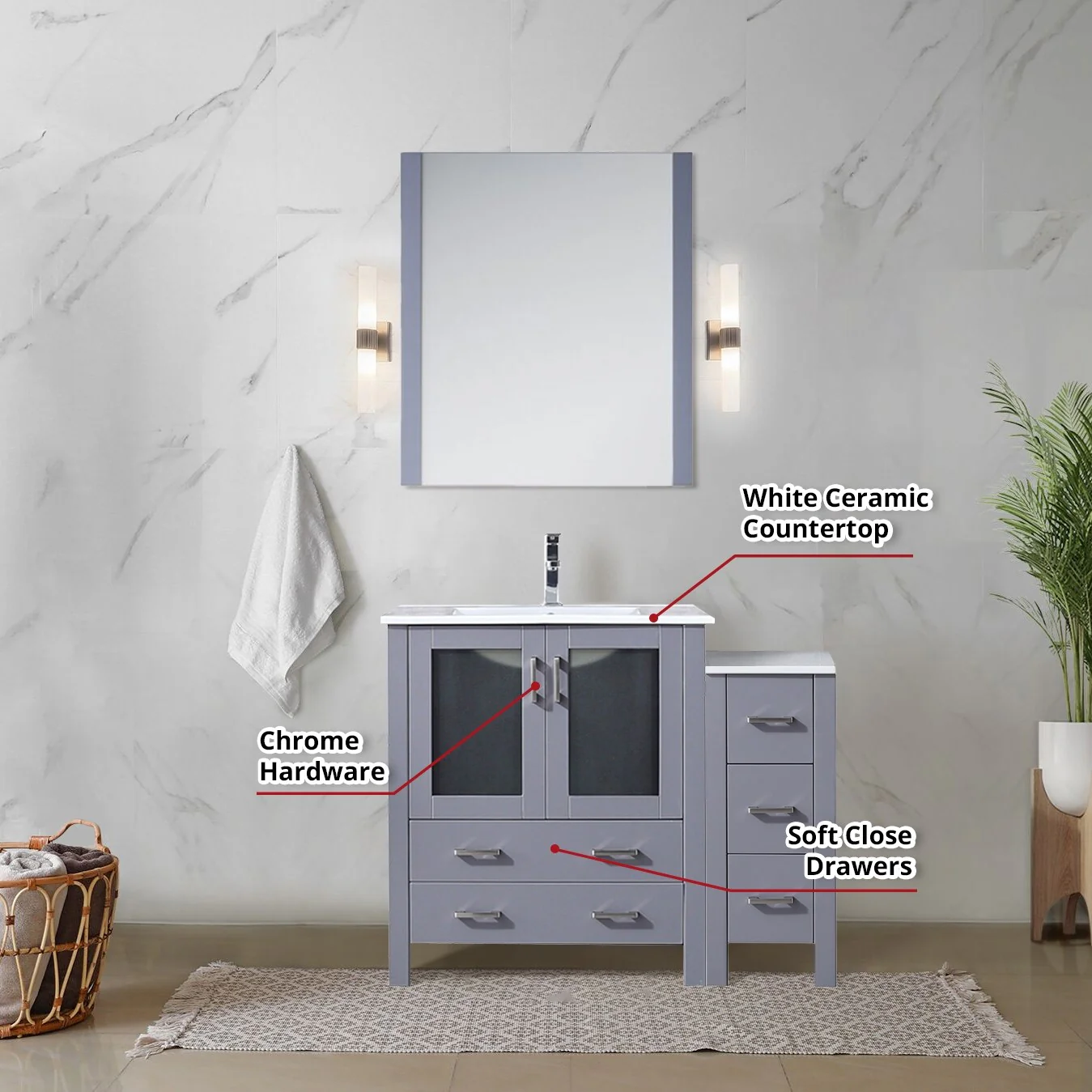 Volez Bath Vanity with Side Cabinet and Mirror