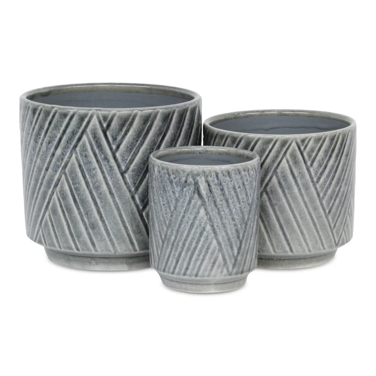 Parlora Crossed Diagonal Pattern Ceramic Pot - Gray
