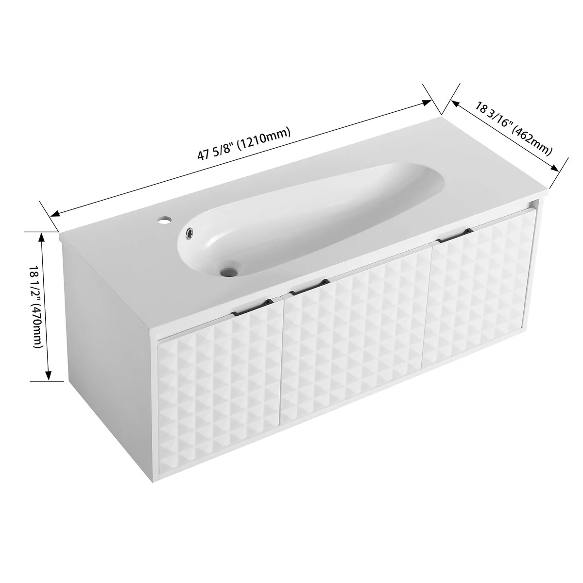 24/ 48 inch Wall Mounted Bathroom Vanity Set in White with Integrated Resin Sink