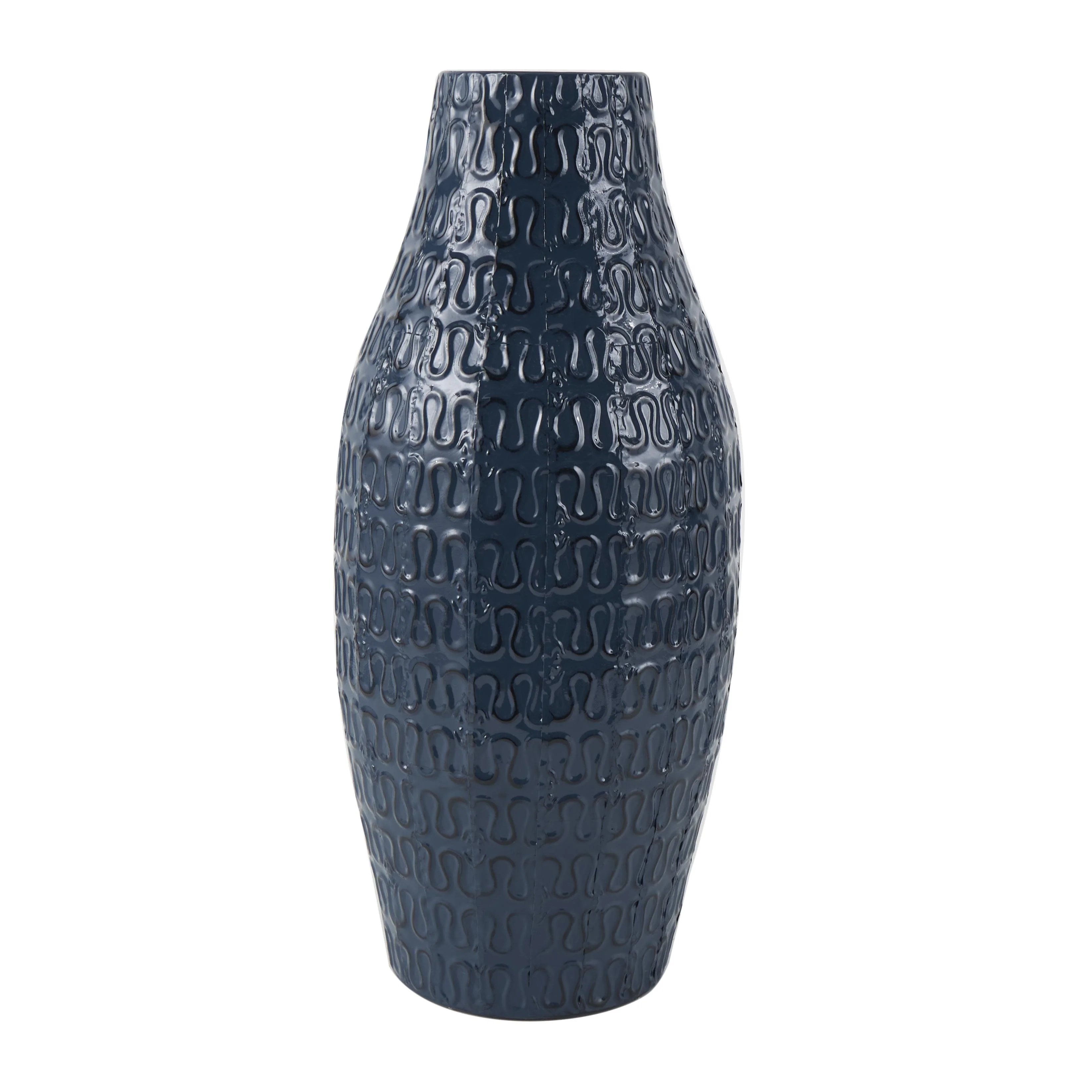 Metal Dimensional Textured Decorative Vase with Wavy Pattern - Dark Blue - Roche River Decor