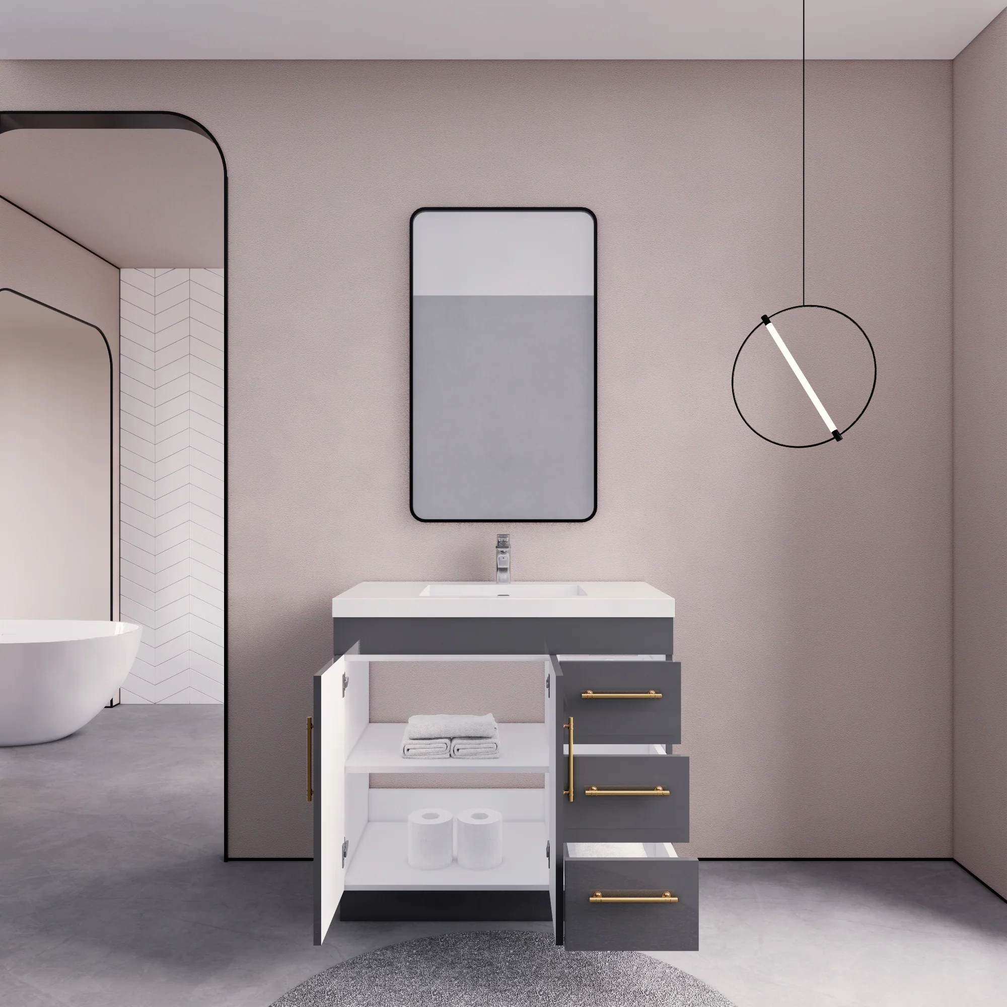 Eliza 36 Freestanding Vanity (Right Drawers) with Single Sink