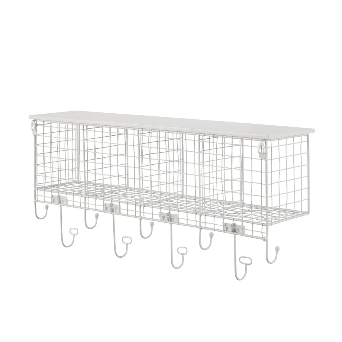 Linon Four Cubby Wall Shelf with Hooks