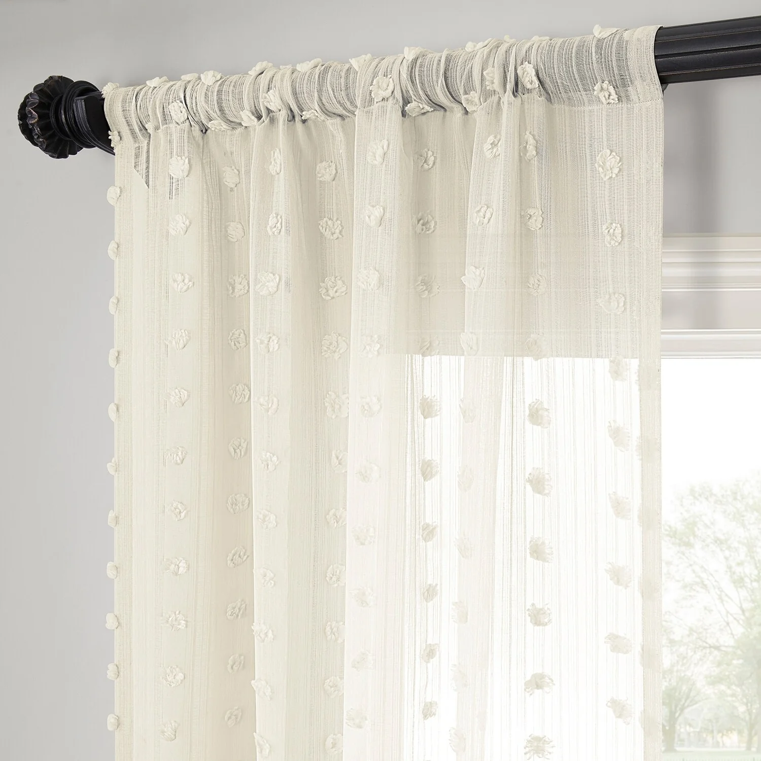 Exclusive Fabrics Strasbourg Dot Patterned Faux Linen Sheer Curtain (1 Panel)