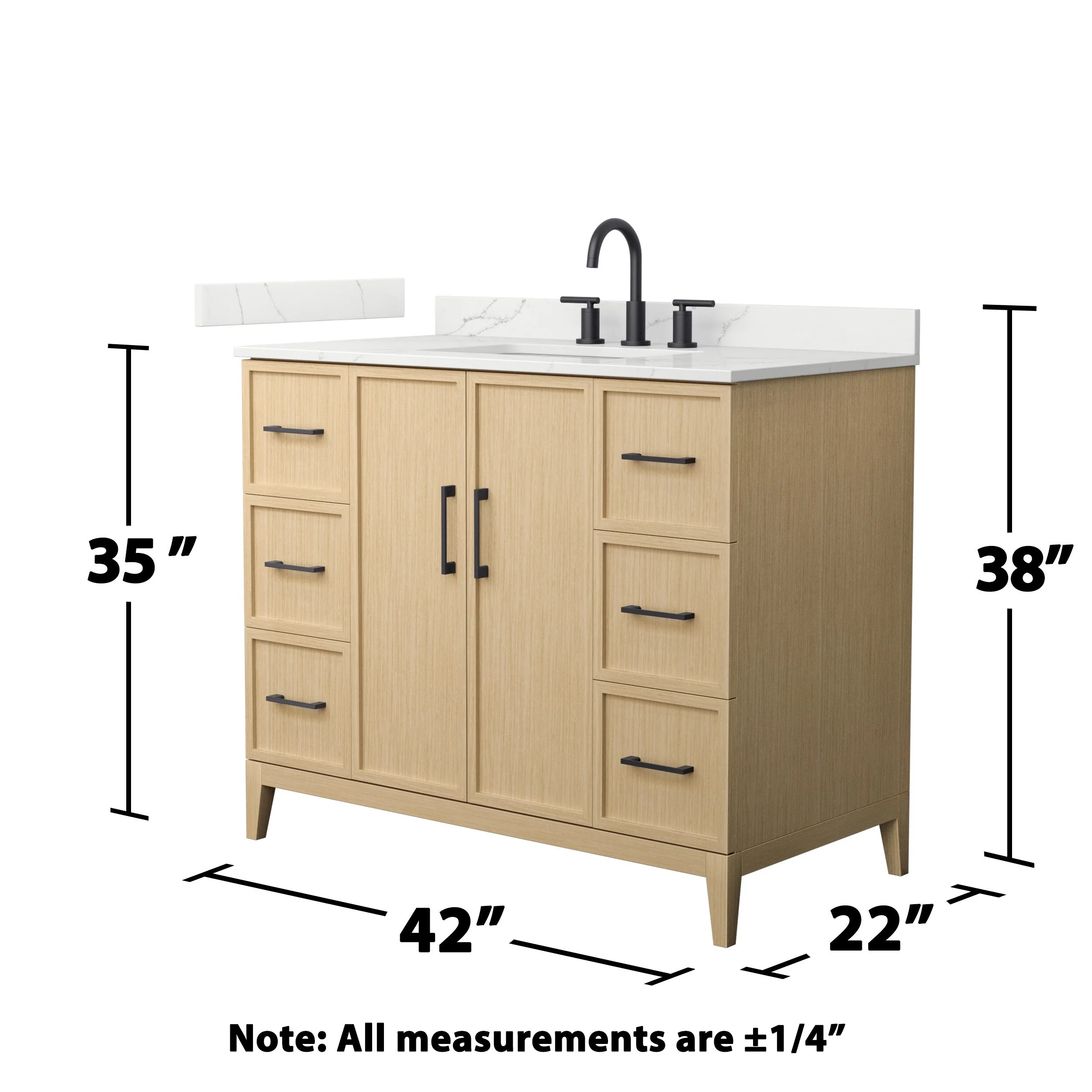 Elan 42-inch Single Vanity, 3 Hole Quartz Top