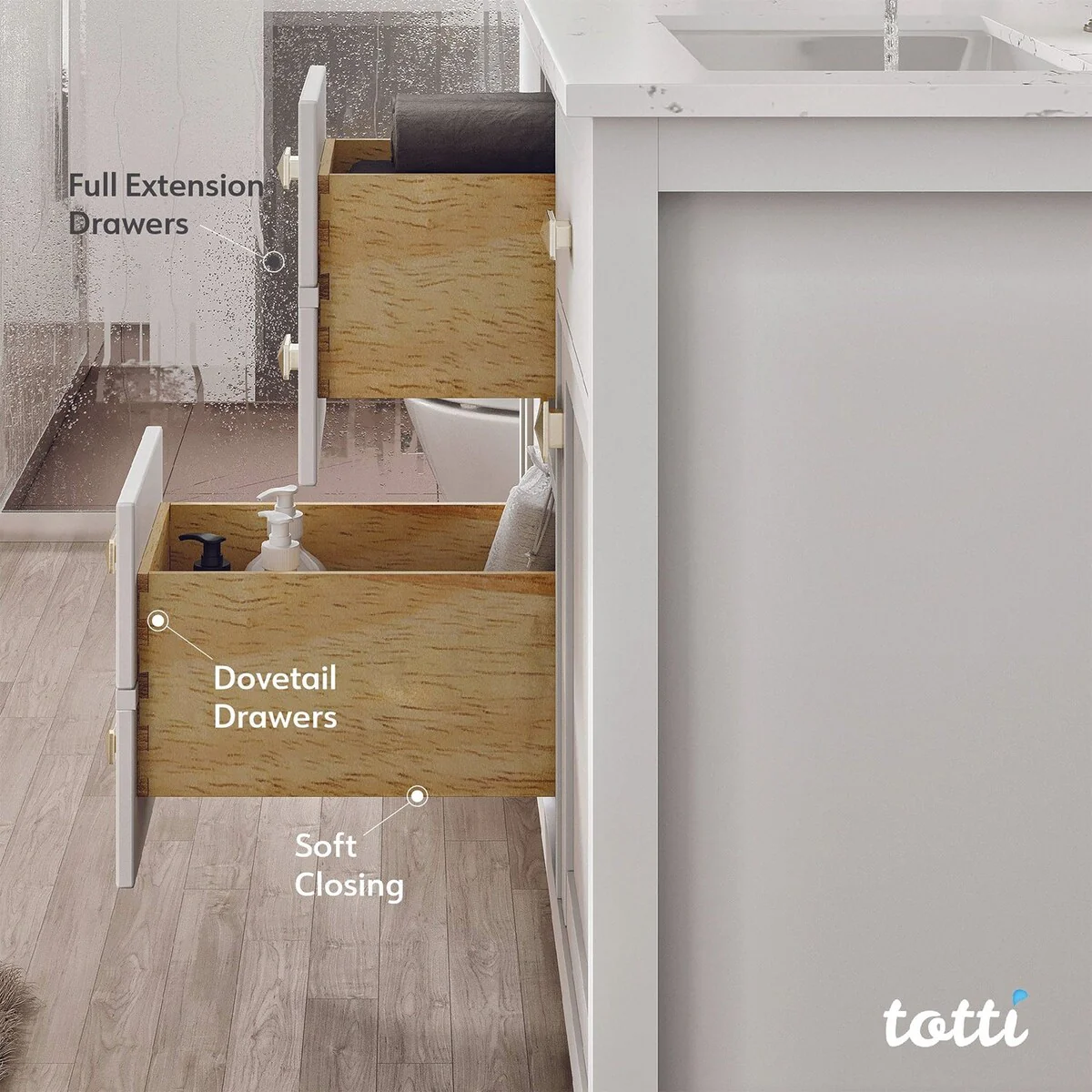 Totti Artemis 48-inch White Transitional Double Sink Bathroom Vanity