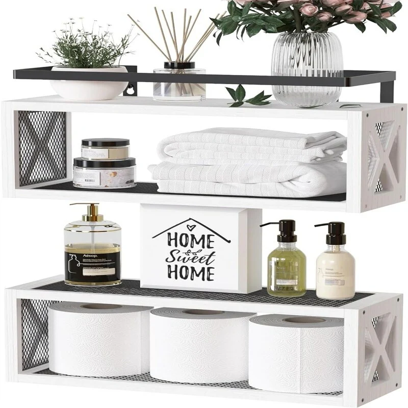 Floating Wood Shelves with Guardrail - 5.7