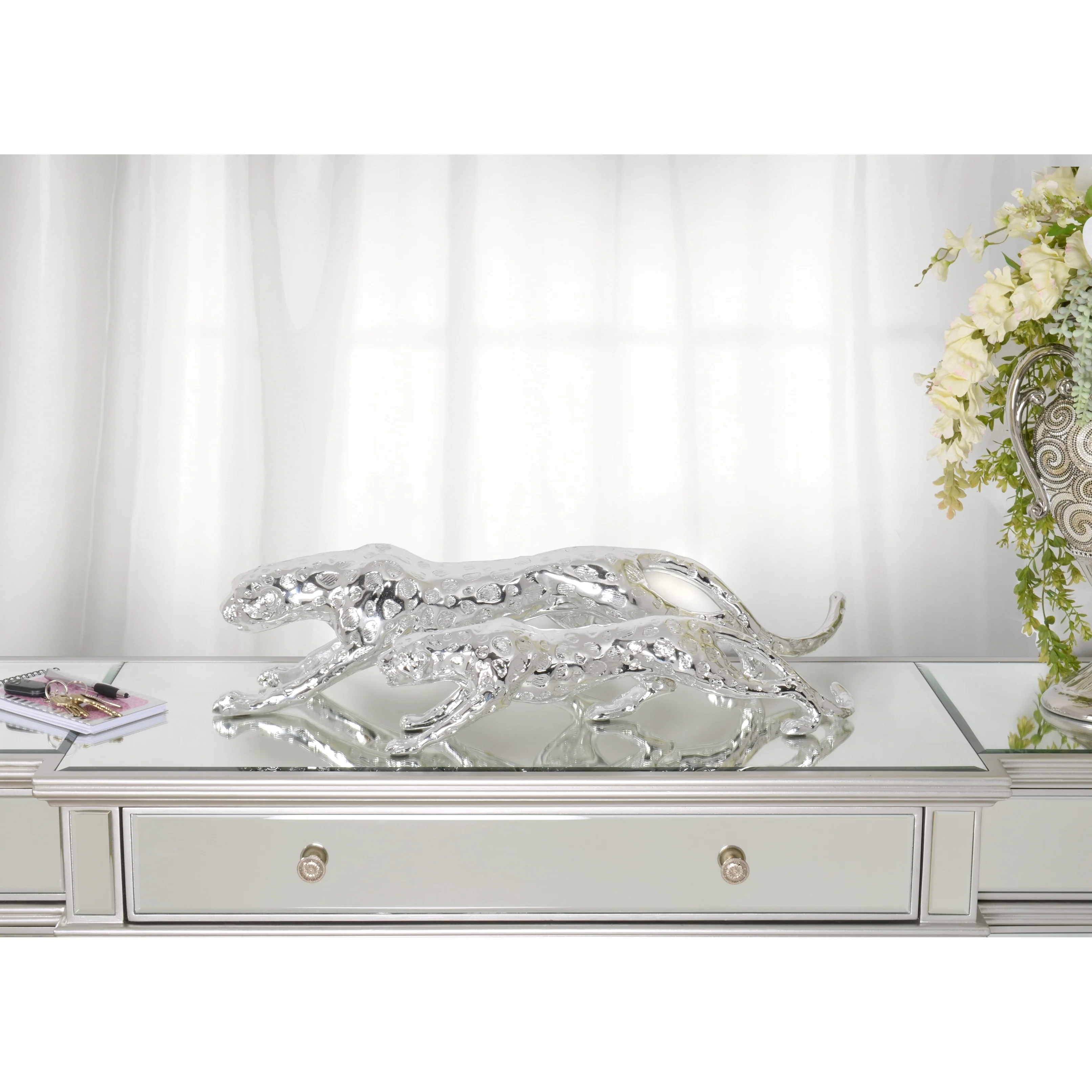 Standing Silver Leopard 22 Inches Long